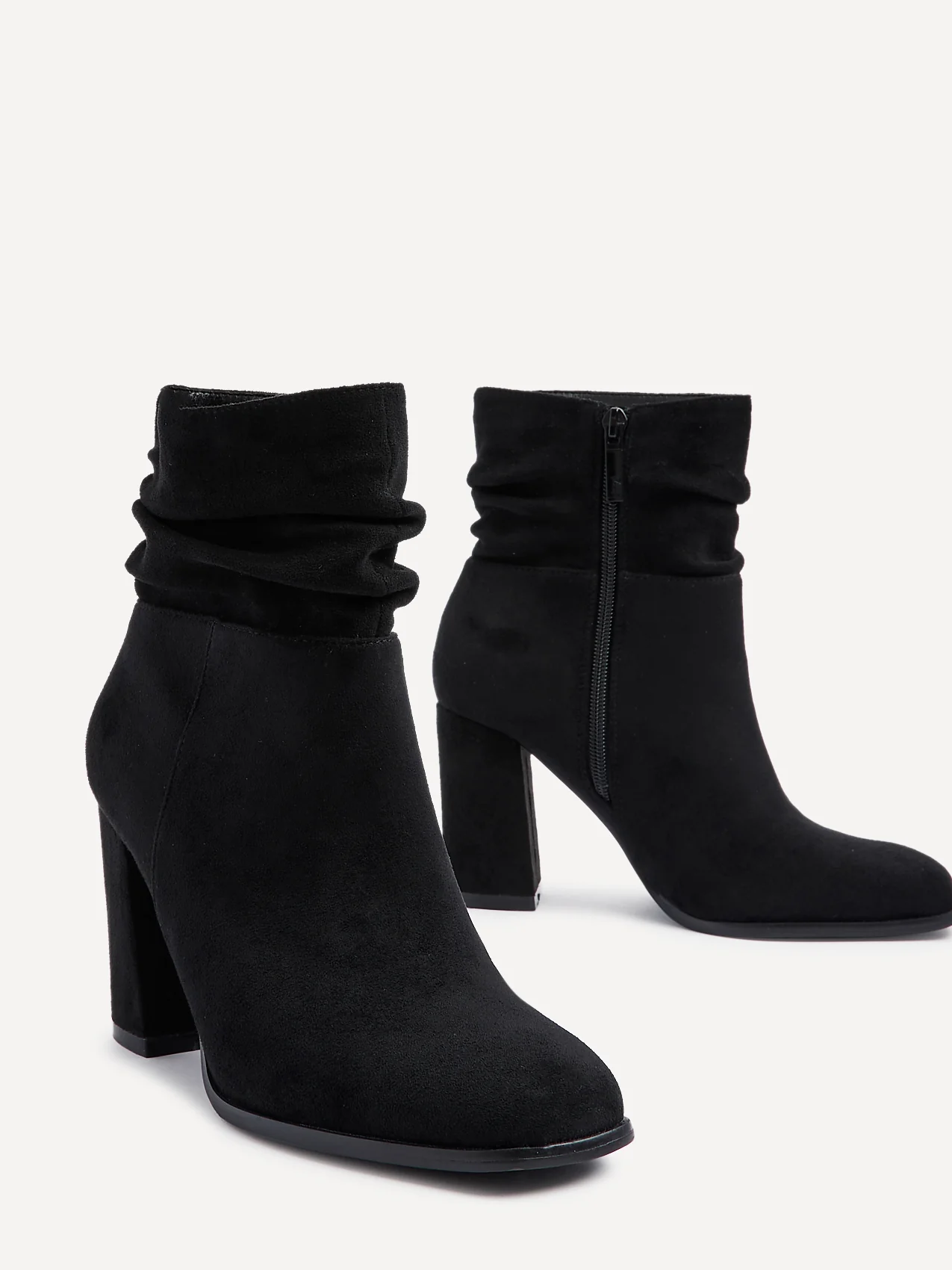Mila Black Suede Heeled Ruched Ankle Boots - Image 3