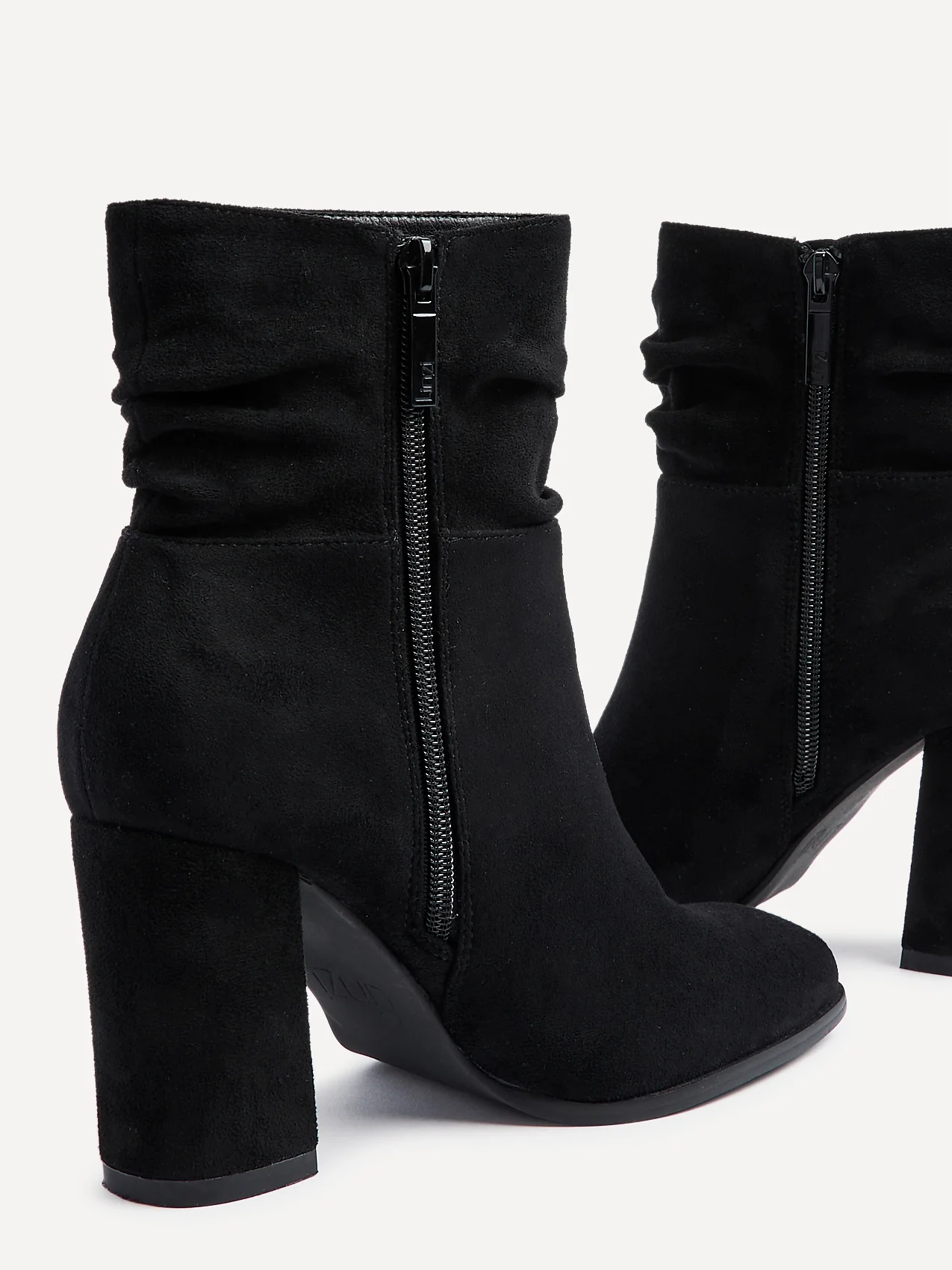 Mila Black Suede Heeled Ruched Ankle Boots - Image 4