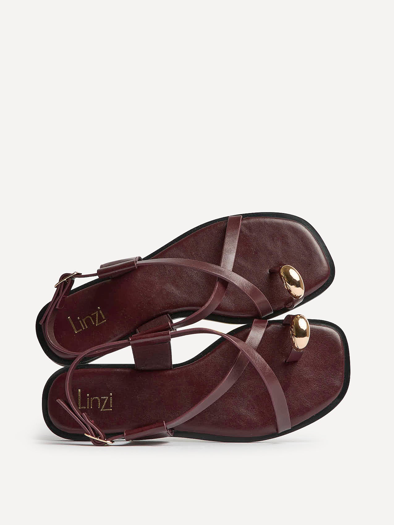 Mist Burgundy Toe Ring Flat Sandals - Image 5