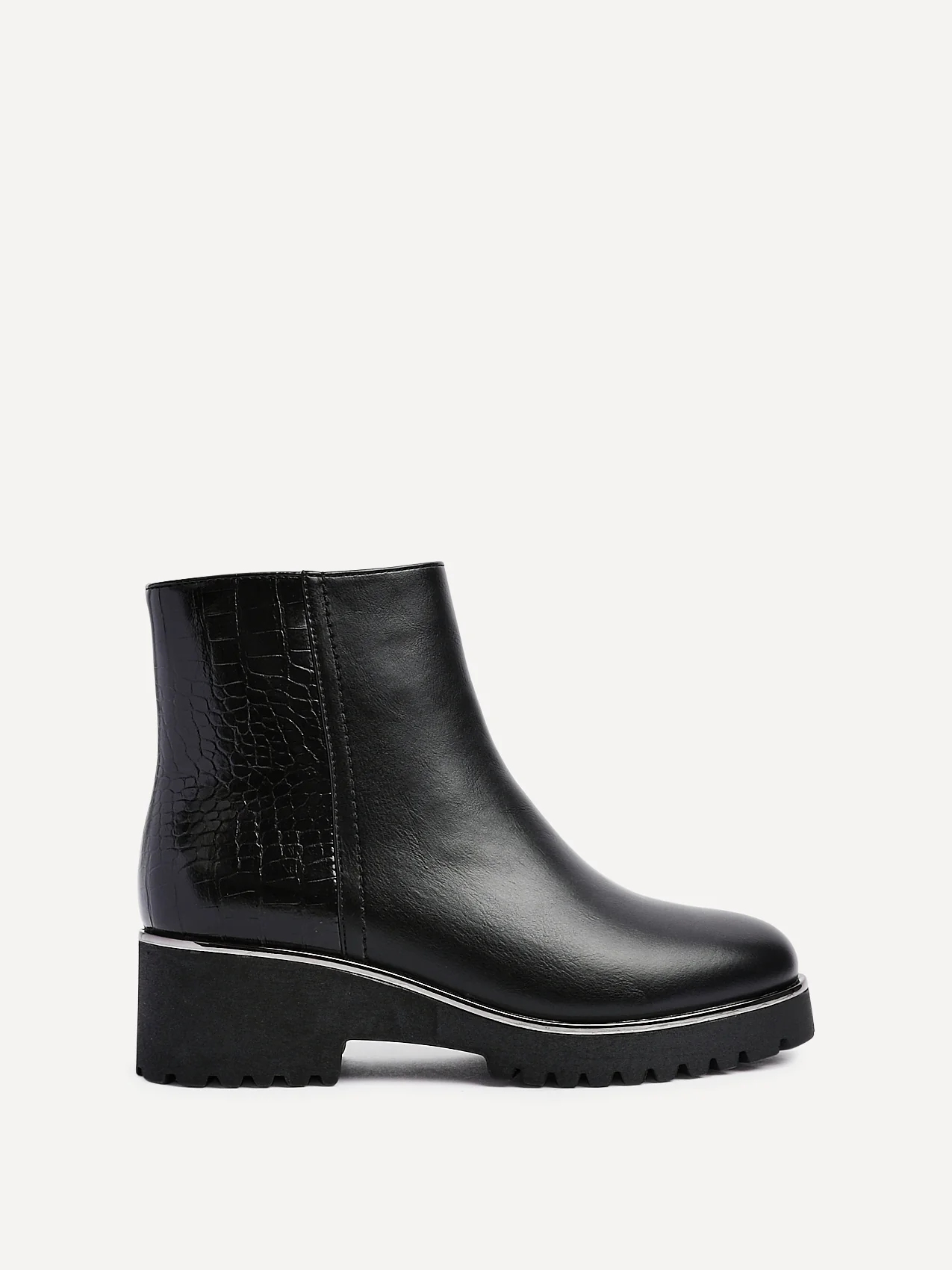 Navigate Black Croc Wedge Ankle Boots - Image 2
