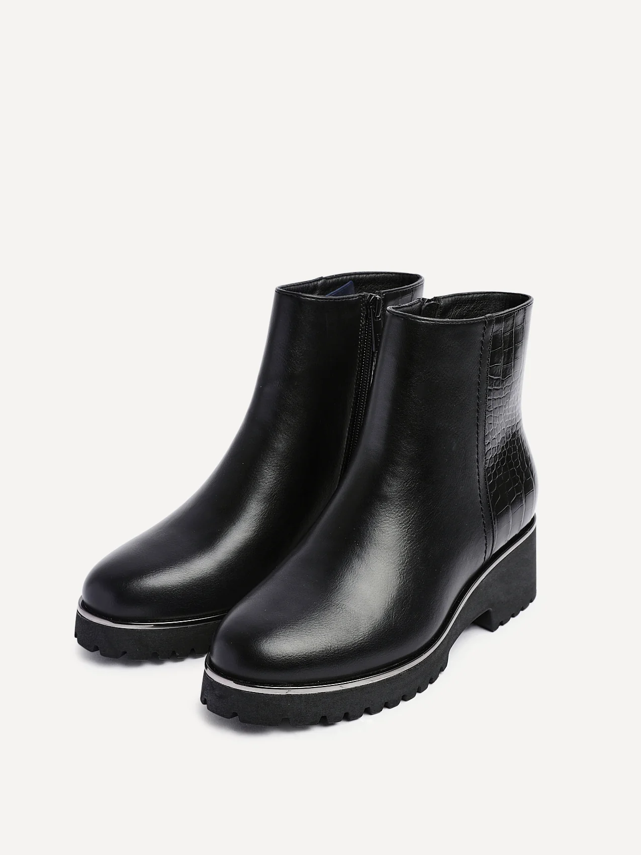 Navigate Black Croc Wedge Ankle Boots - Image 5