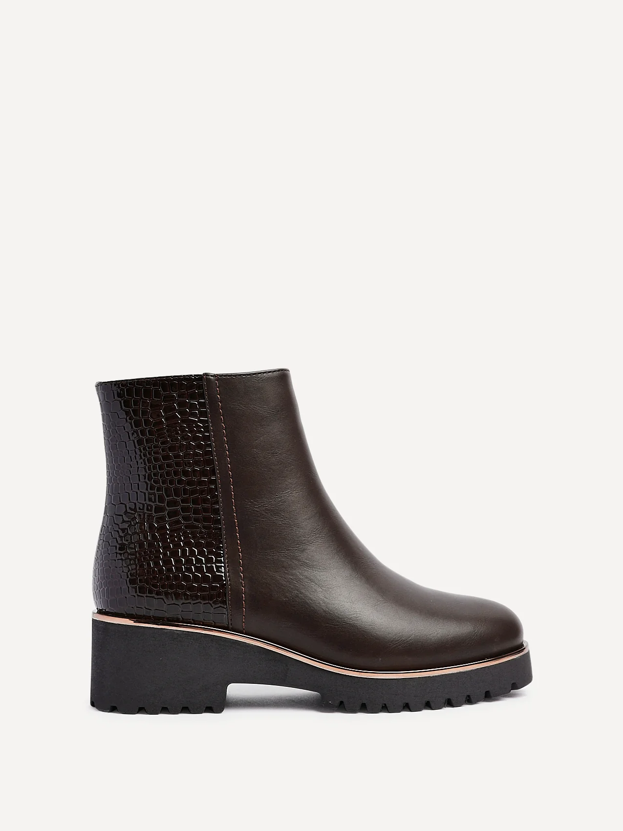 Navigate Brown Croc Wedge Ankle Boots - Image 2