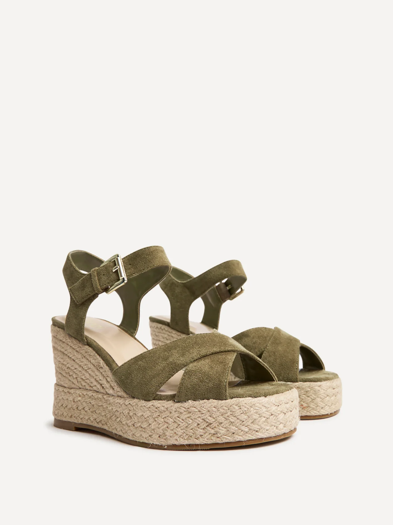 Noah Khaki Crossover Wedge Sandals - Image 5