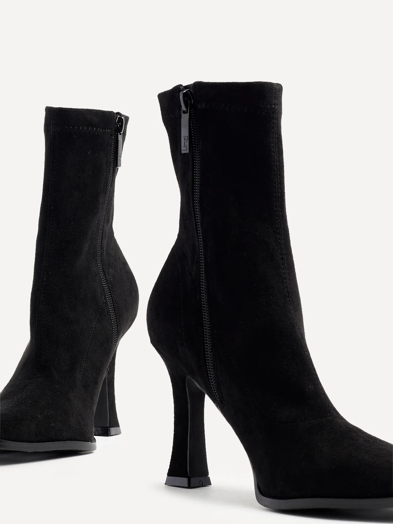 Noelle Black Faux Suede Heeled Sock Boots - Image 4
