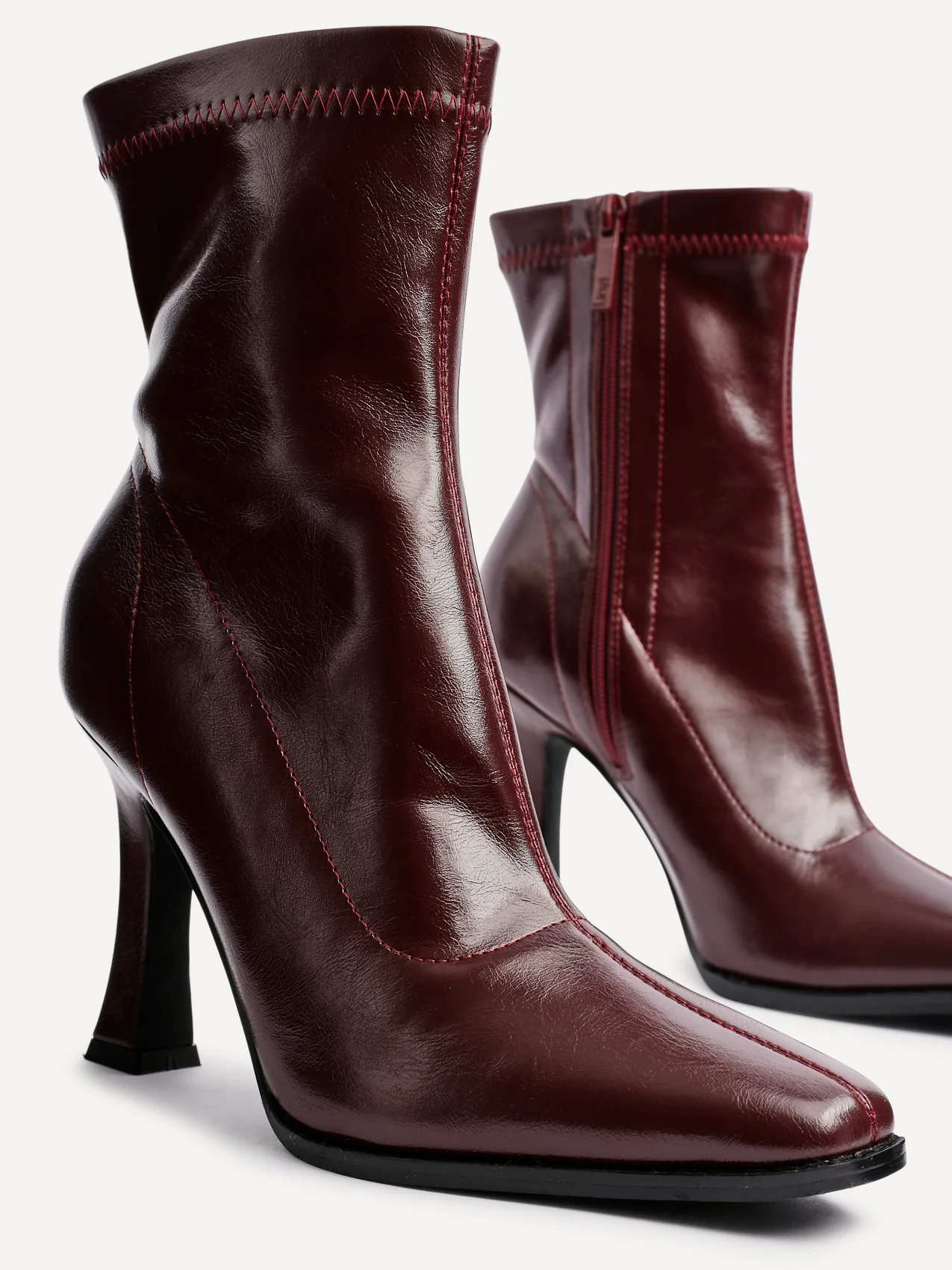 Noelle Burgundy Faux Leather Heeled Sock Boots - Image 4