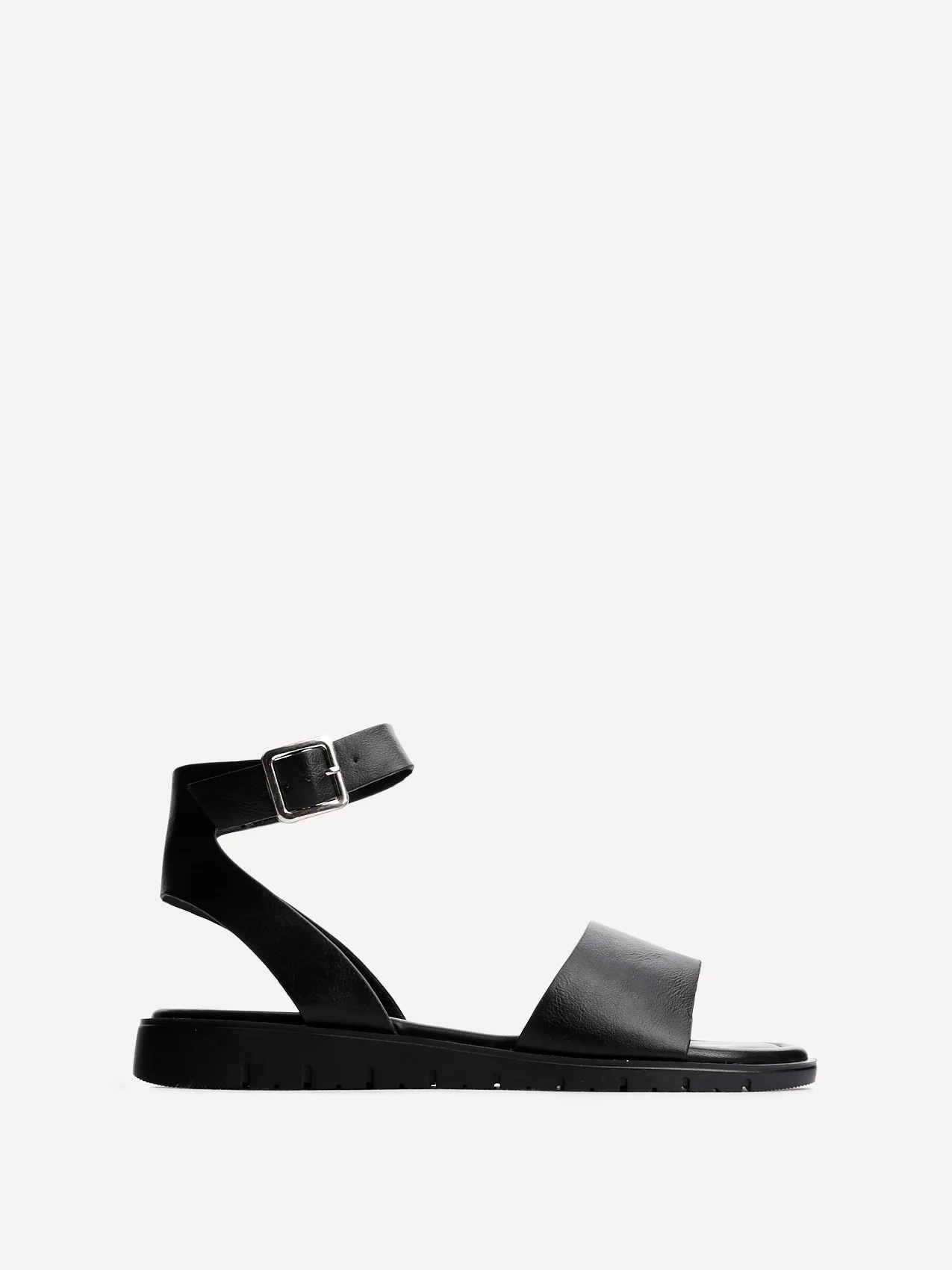 Nora Black Faux Leather Flat Sandals - Image 2