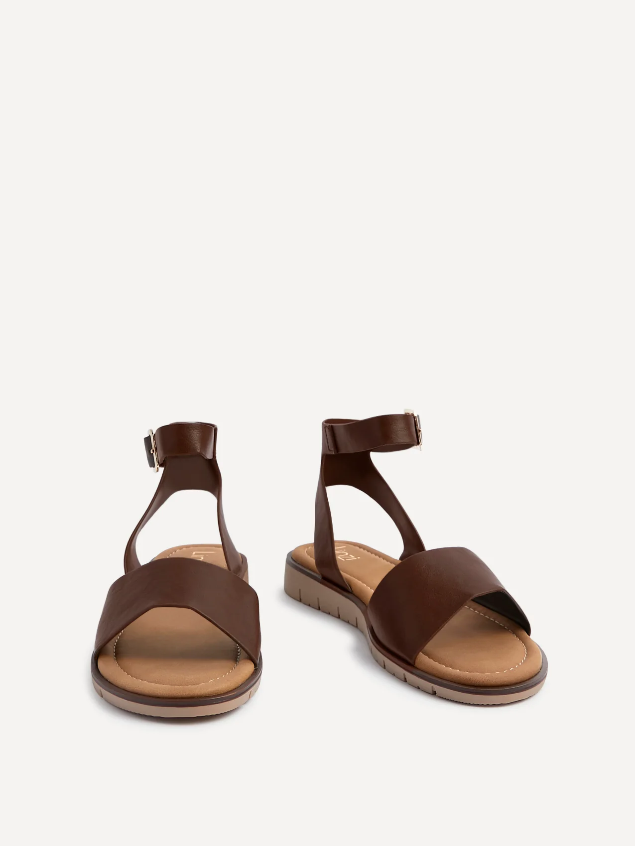 Nora Brown Faux Leather Flat Sandals - Image 3
