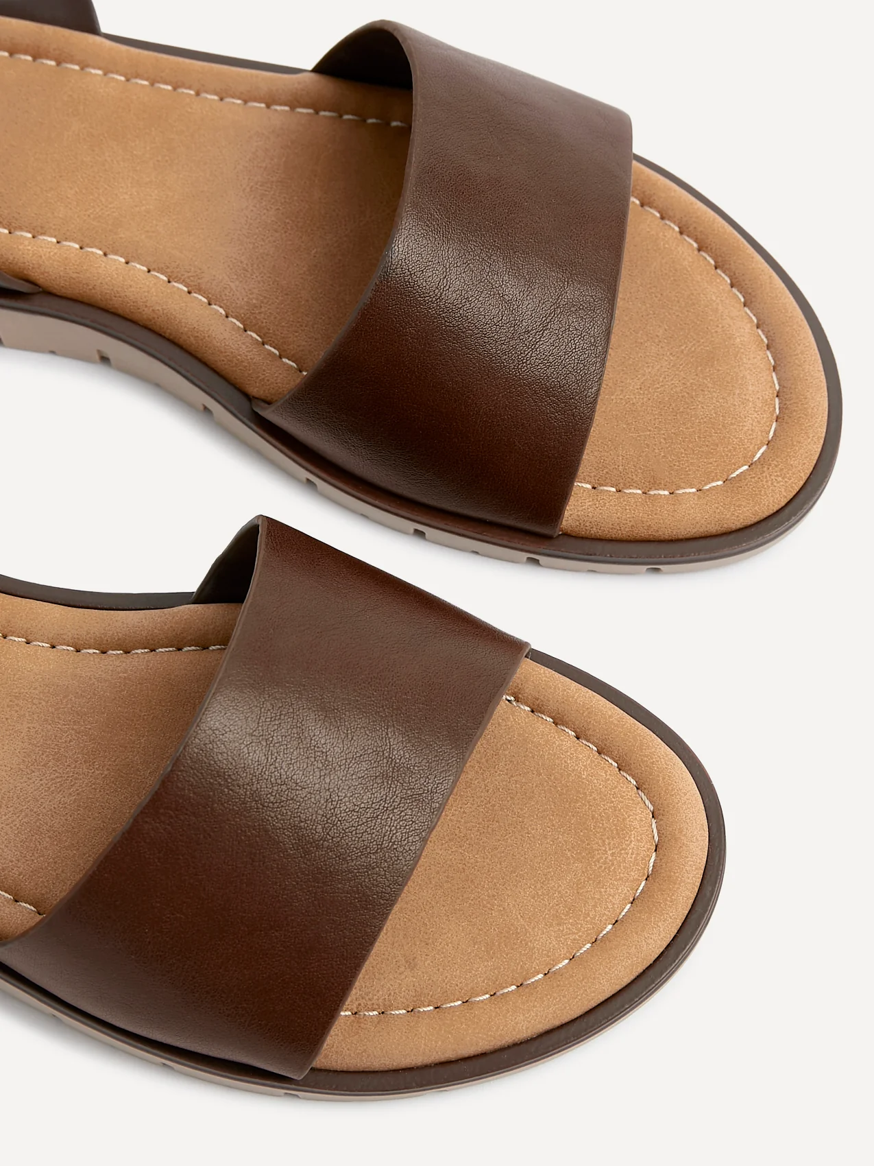 Nora Brown Faux Leather Flat Sandals - Image 4
