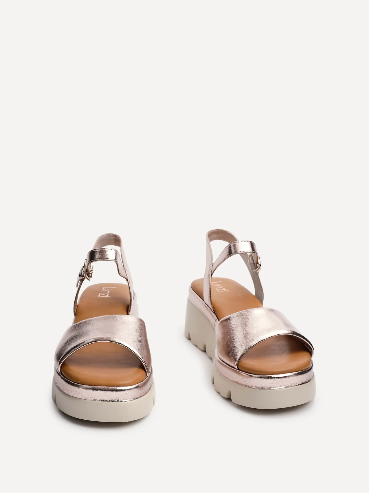 Nyla Rose Gold Platform Cleated Sandals - Image 3