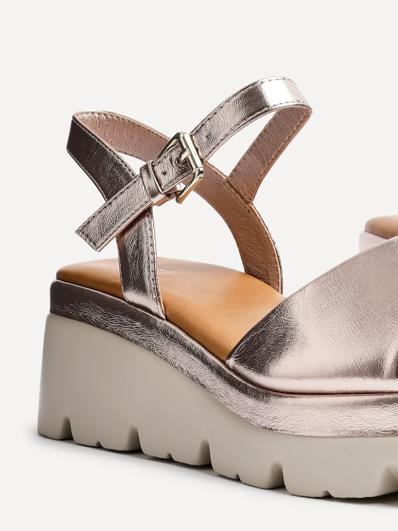 Nyla Rose Gold Platform Cleated Sandals - Image 4