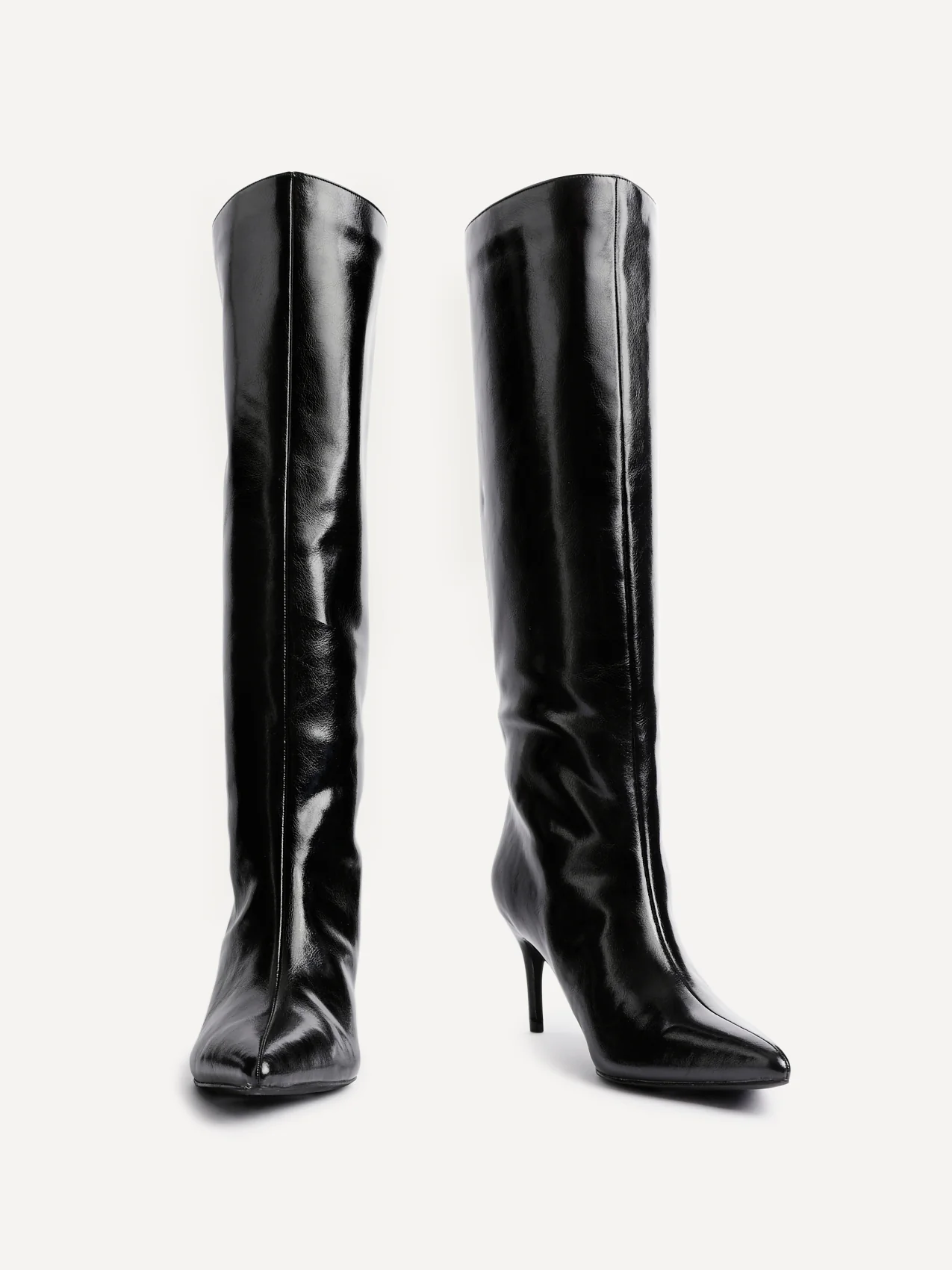 Onyx Black Faux Leather Long Heeled Boots - Image 3