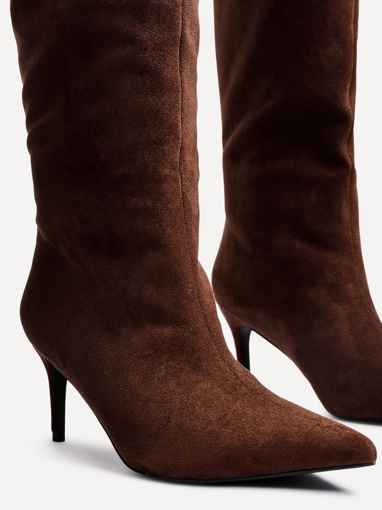 Onyx Brown Faux Suede Long Heeled Boots - Image 4