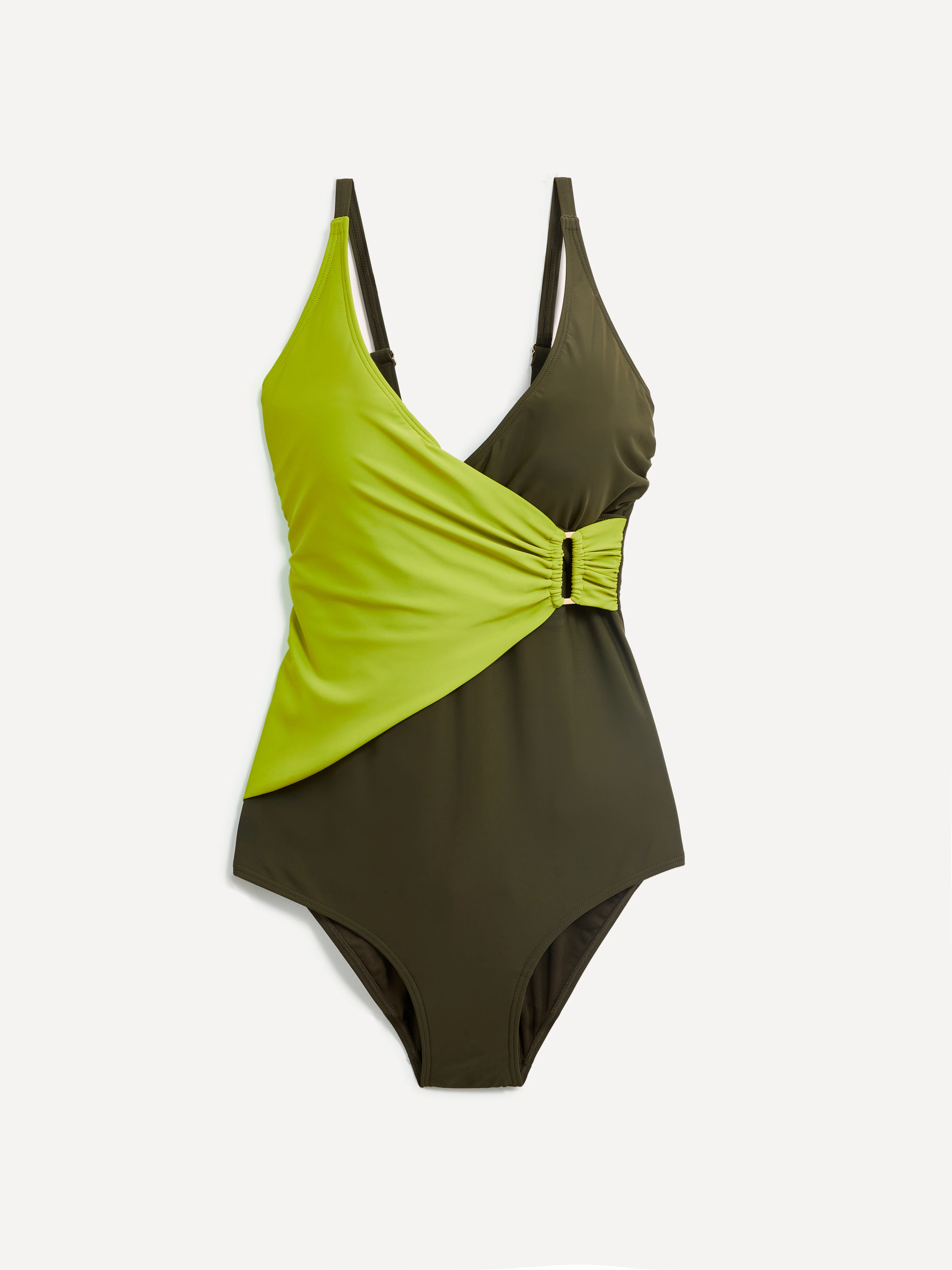 Paloma Linzi Swim Khaki & Lime Wrap Swimsuit - Image 2