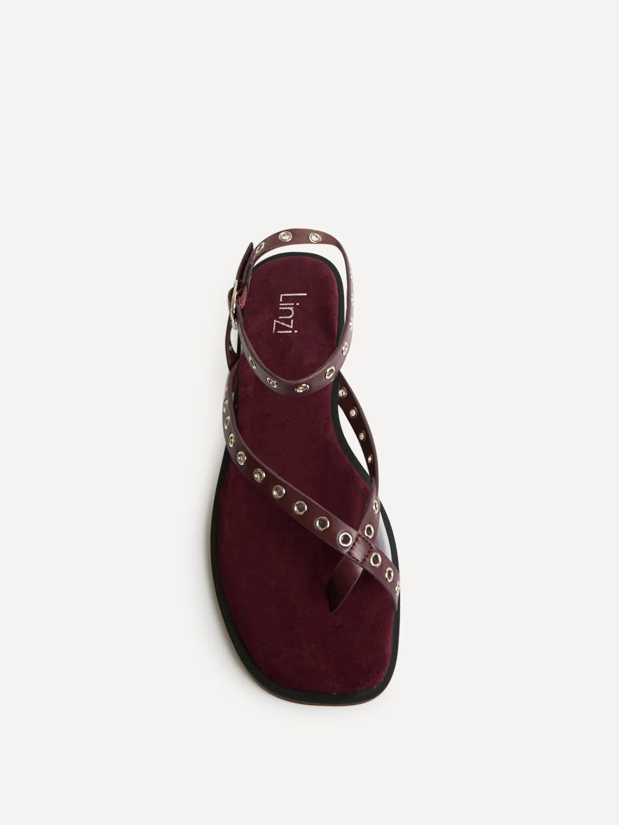 Perrie Burgundy Faux Suede Flat Sandals - Image 4