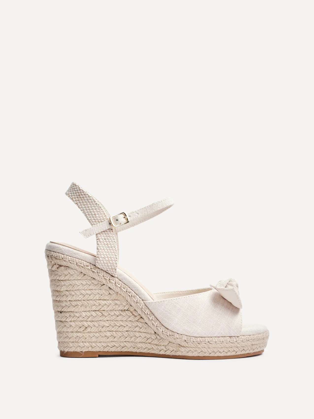 Portofino Beige Canvas Bow Detail Wedges - Image 2