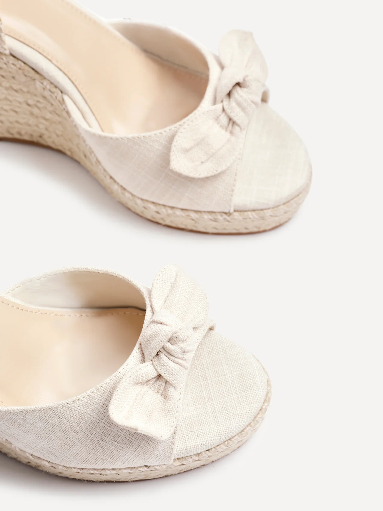 Portofino Beige Canvas Bow Detail Wedges - Image 4