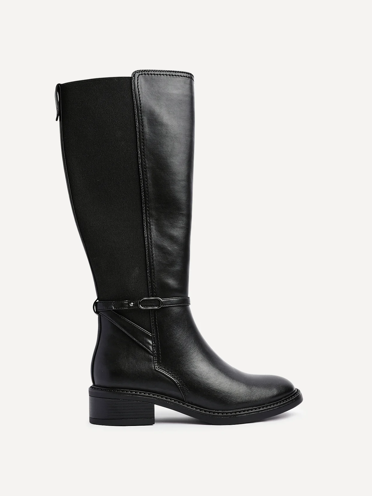 Power Black Faux Leather Riding Boots - Image 2
