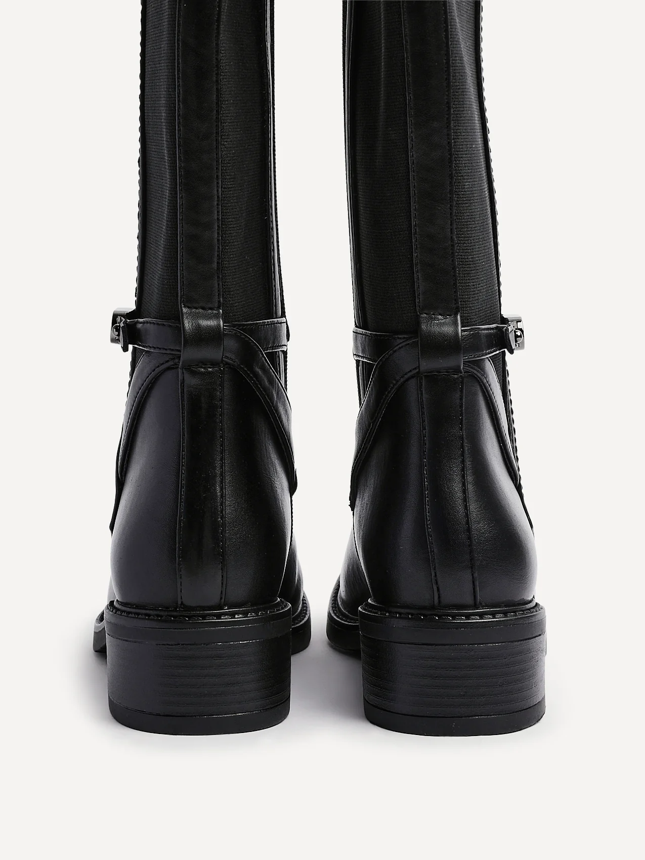 Power Black Faux Leather Riding Boots - Image 5