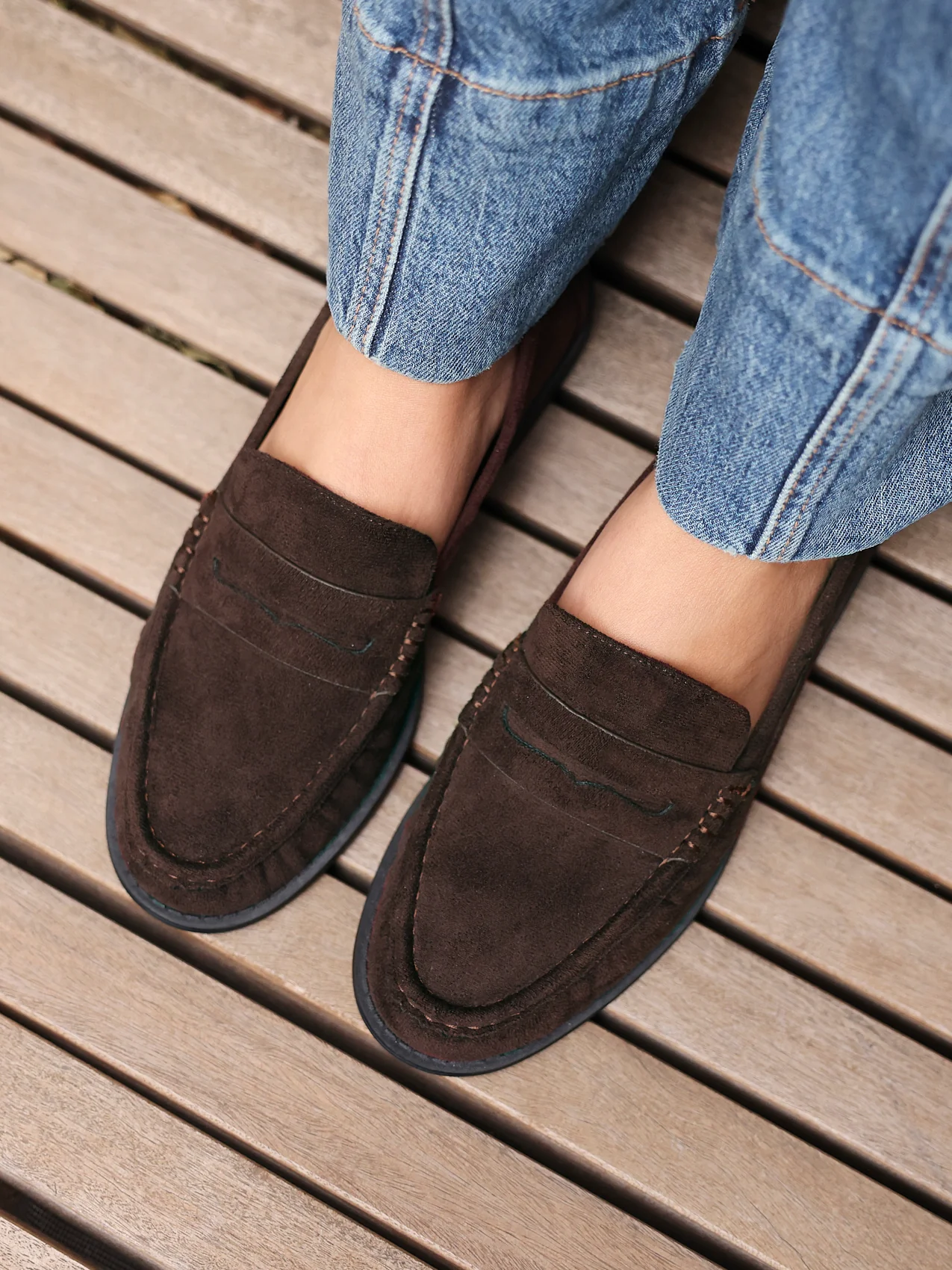 Precise Brown Faux Suede Loafers - Image 8