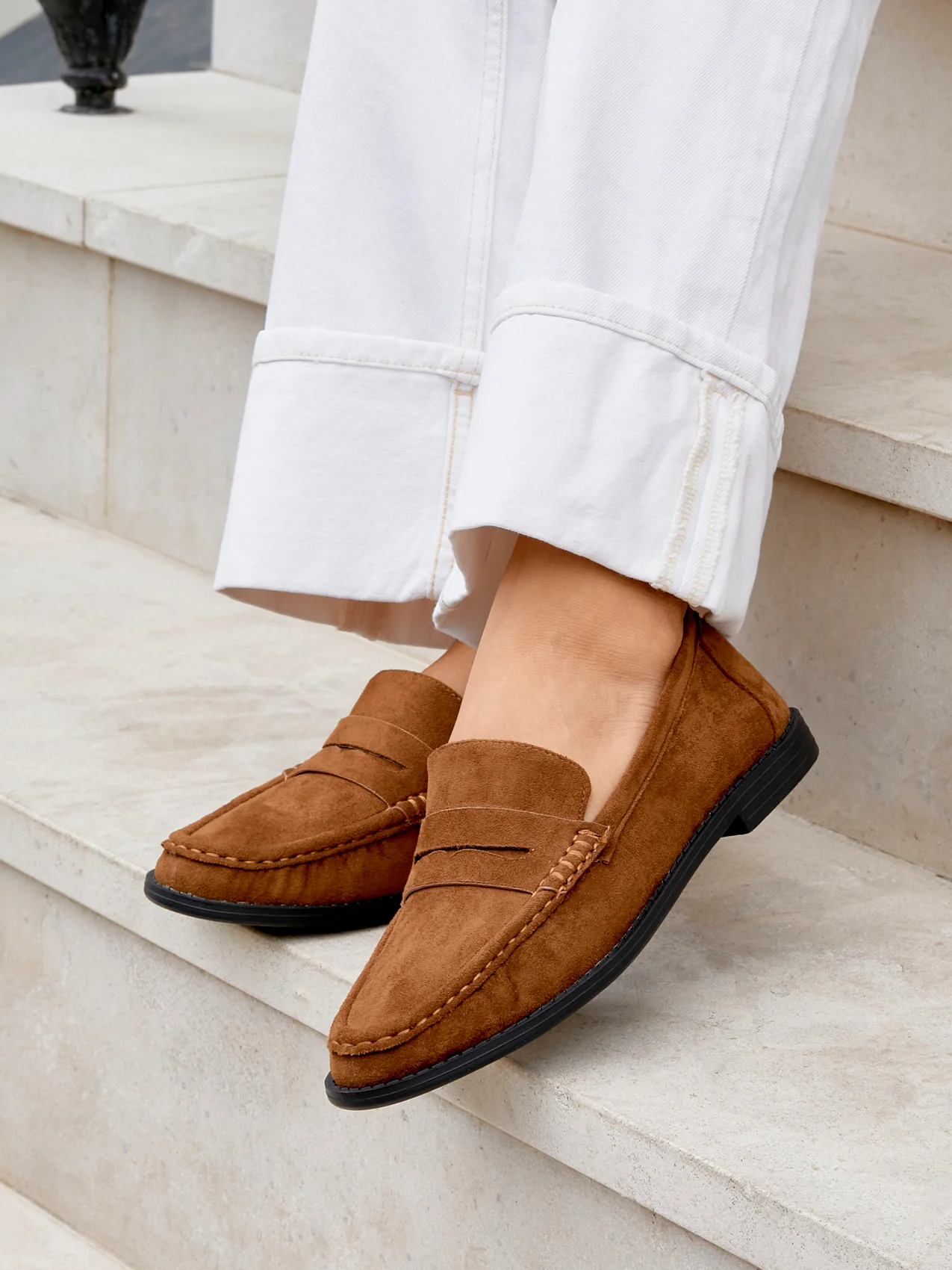Precise Tan Faux Suede Loafers - Image 6