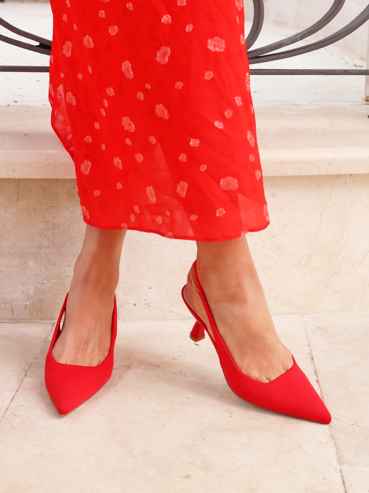 Presley Red Lycra Court Heels - Image 6