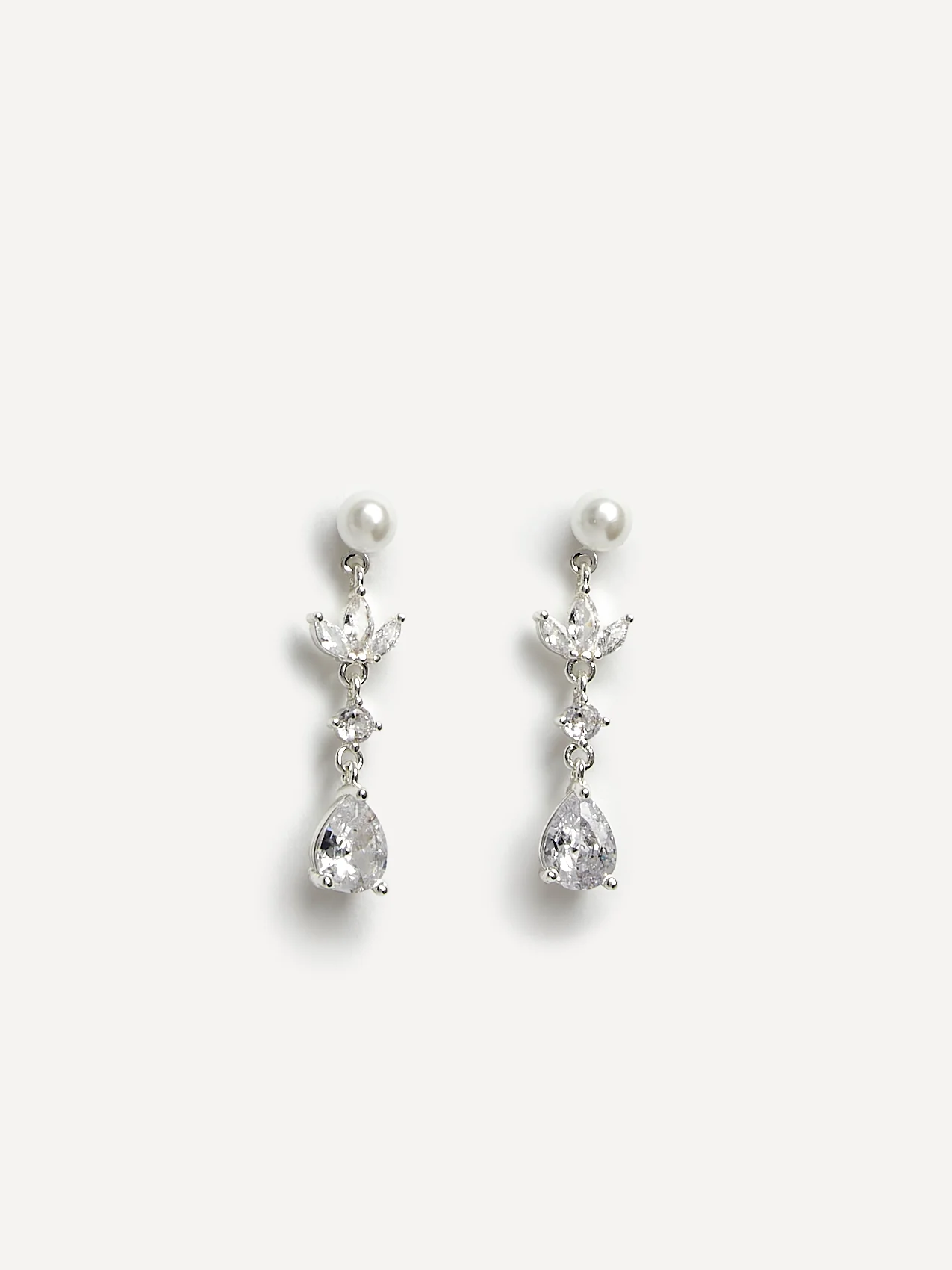 Pristine Silver Pearl Crystal Drop Earrings - Image 3