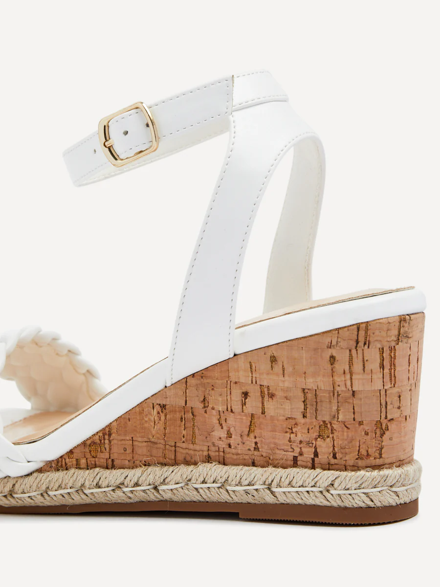 Regan White Faux Leather Wedge Sandals - Image 4