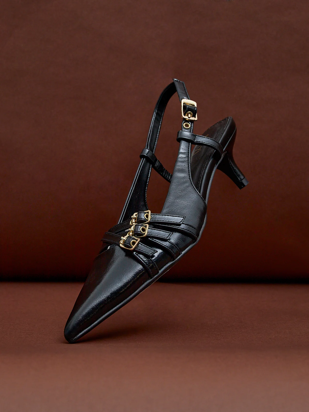 Retro Black Patent Kitten Court Heels - Image 7