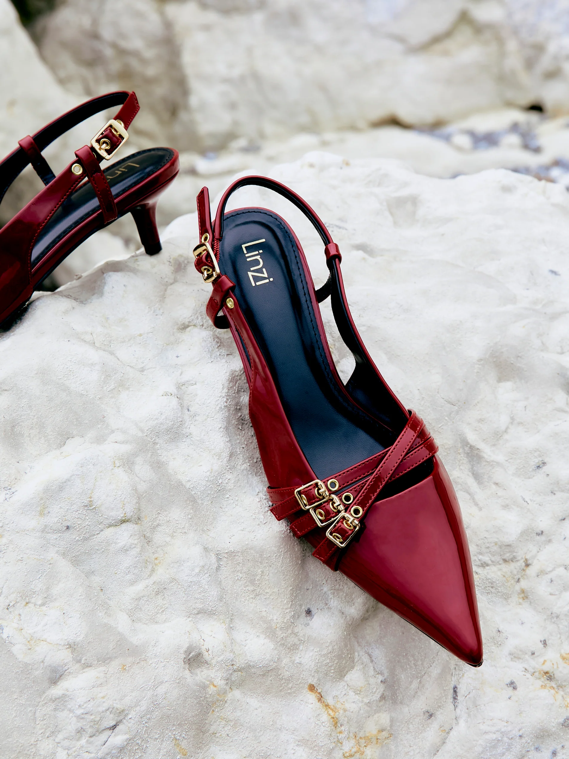 Retro Burgundy Patent Kitten Court Heels - Image 6