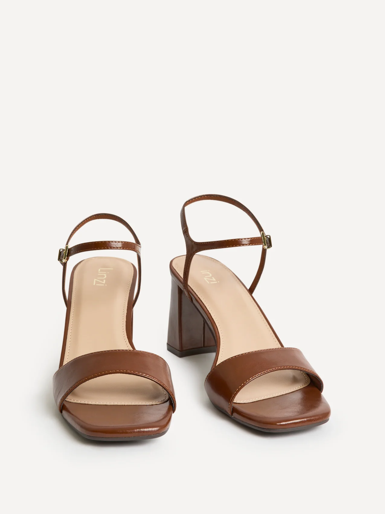Reveal Brown Faux Leather Block Heeled Sandals - Image 3