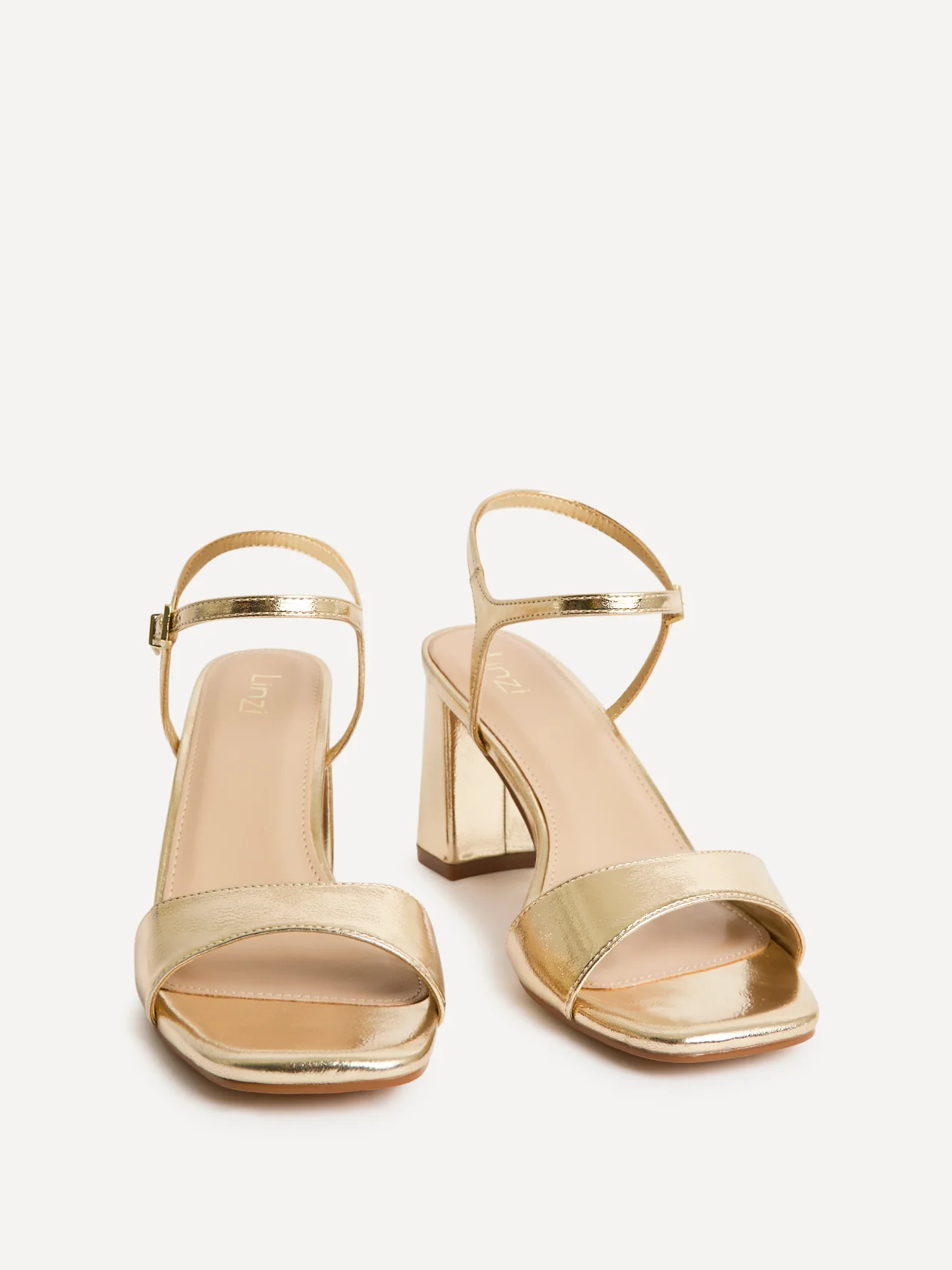 Reveal Gold Faux Leather Block Heeled Sandals - Image 3