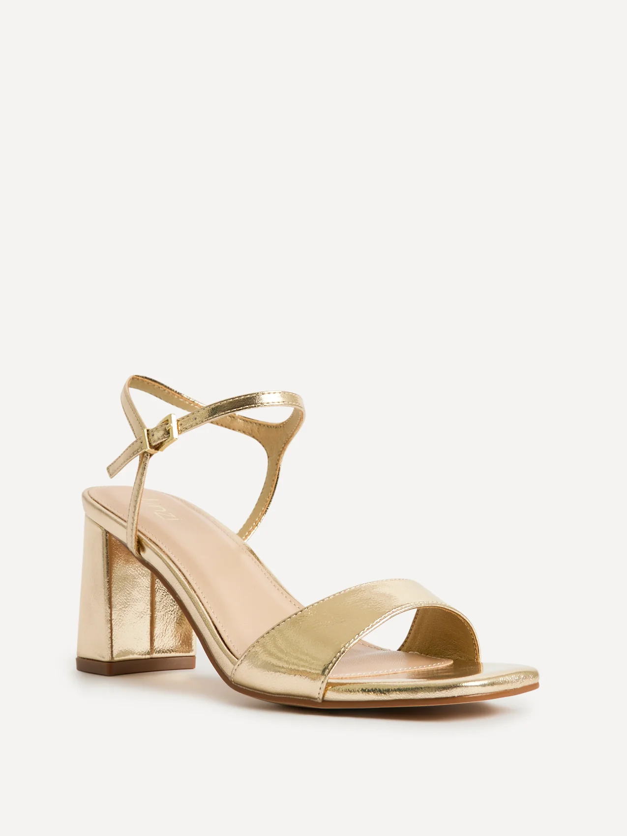 Reveal Gold Faux Leather Block Heeled Sandals - Image 5