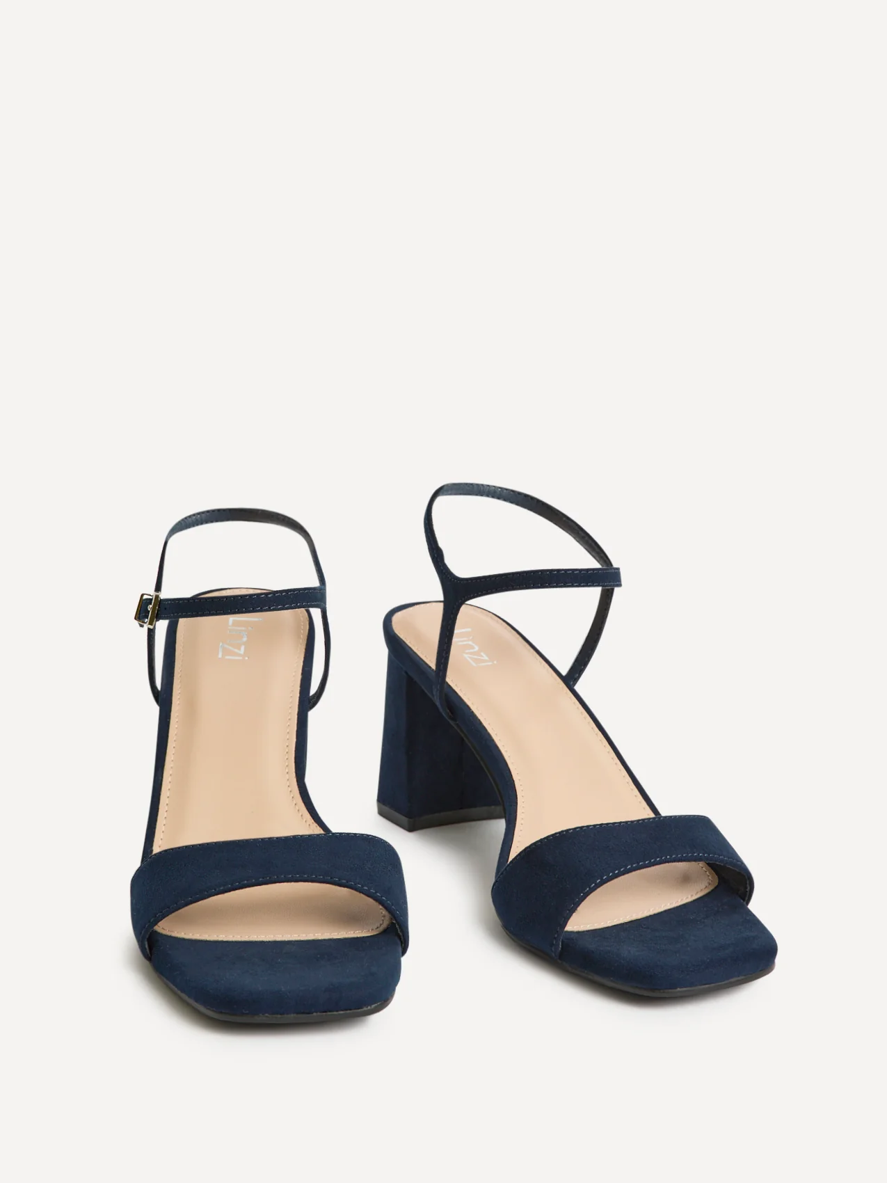 Reveal Navy Faux Suede Block Heeled Sandals - Image 3