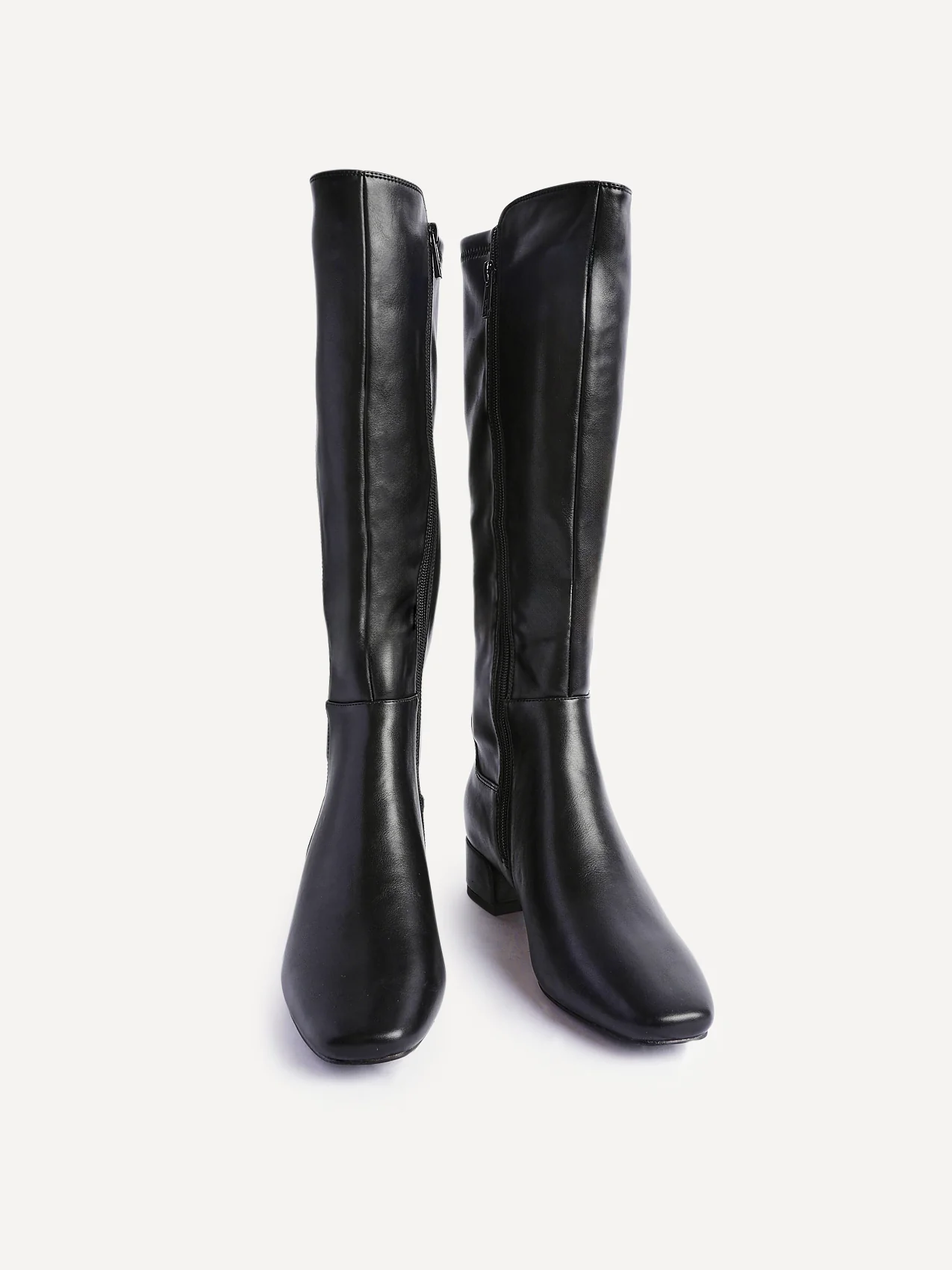 Revolve Black Faux Leather Block Heel Long Boots - Image 3