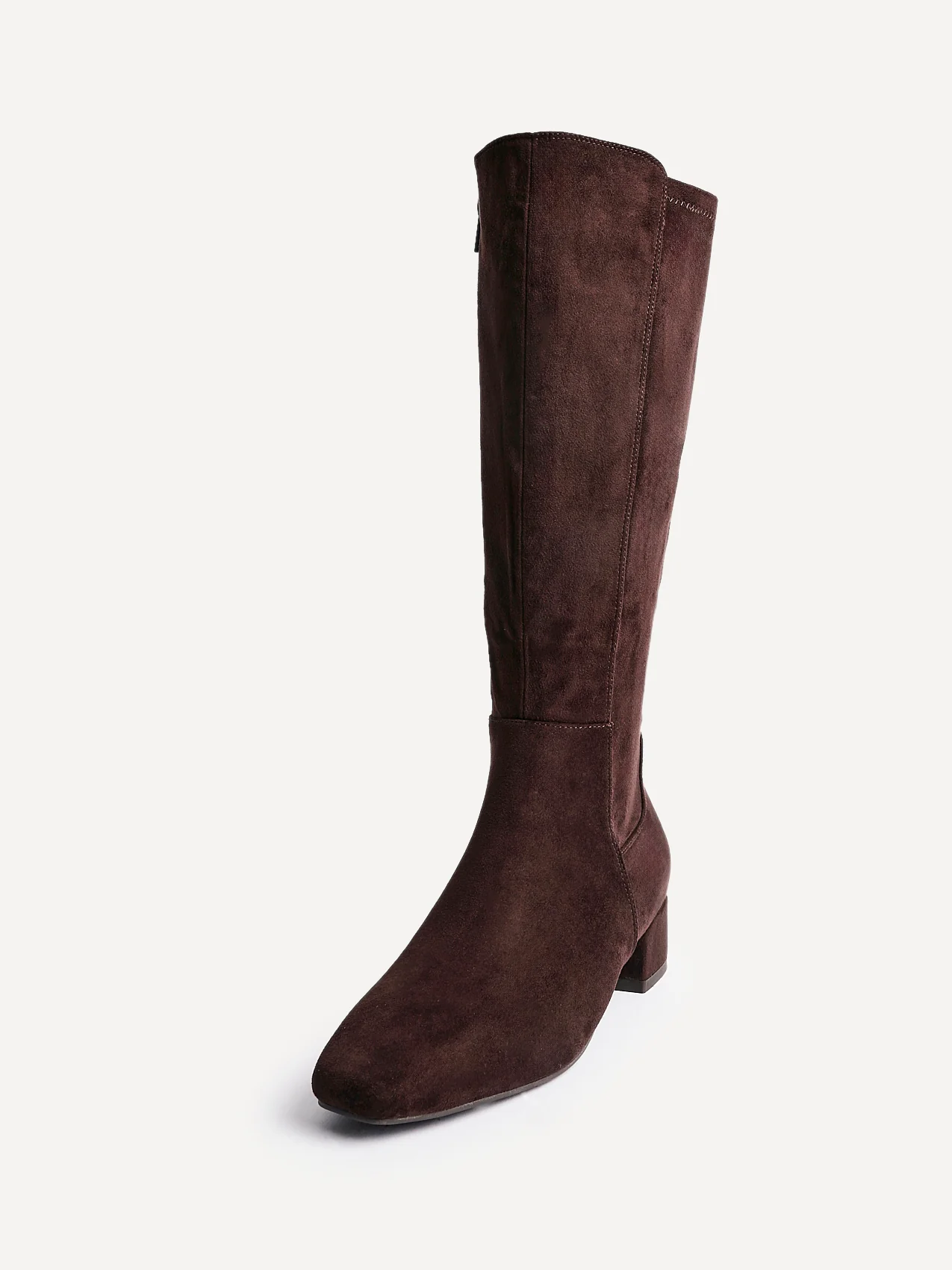 Revolve Brown Faux Suede Block Heel Long Boots - Image 4