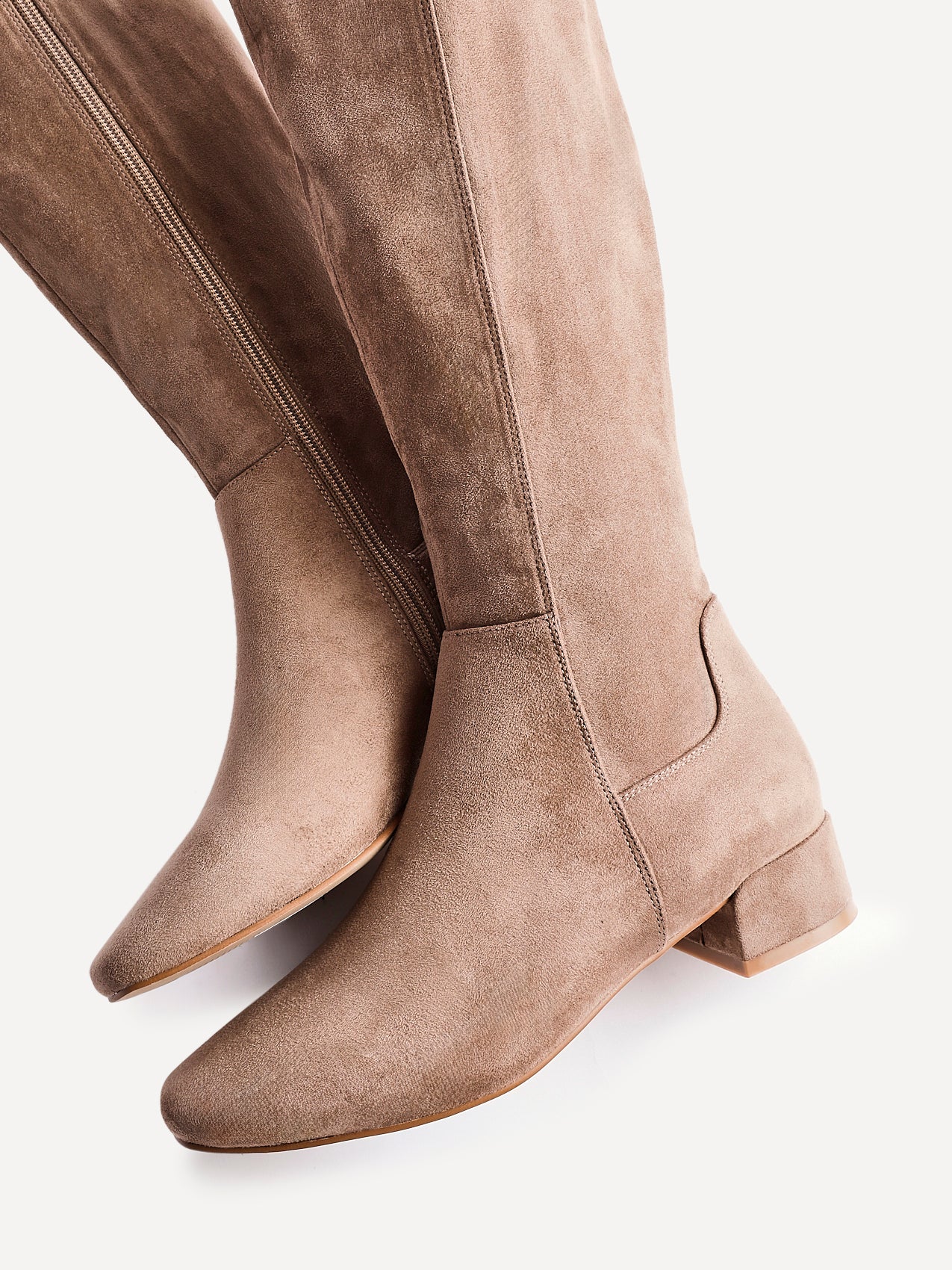 Revolve Mocha Faux Suede Block Heel Long Boots - Image 4