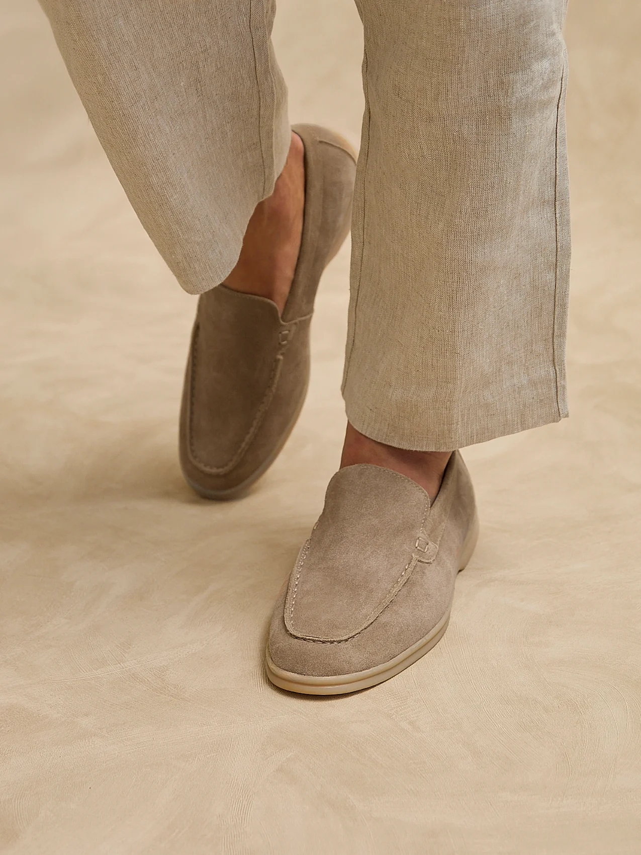 Rino Mens Taupe Suede Leather Loafers
