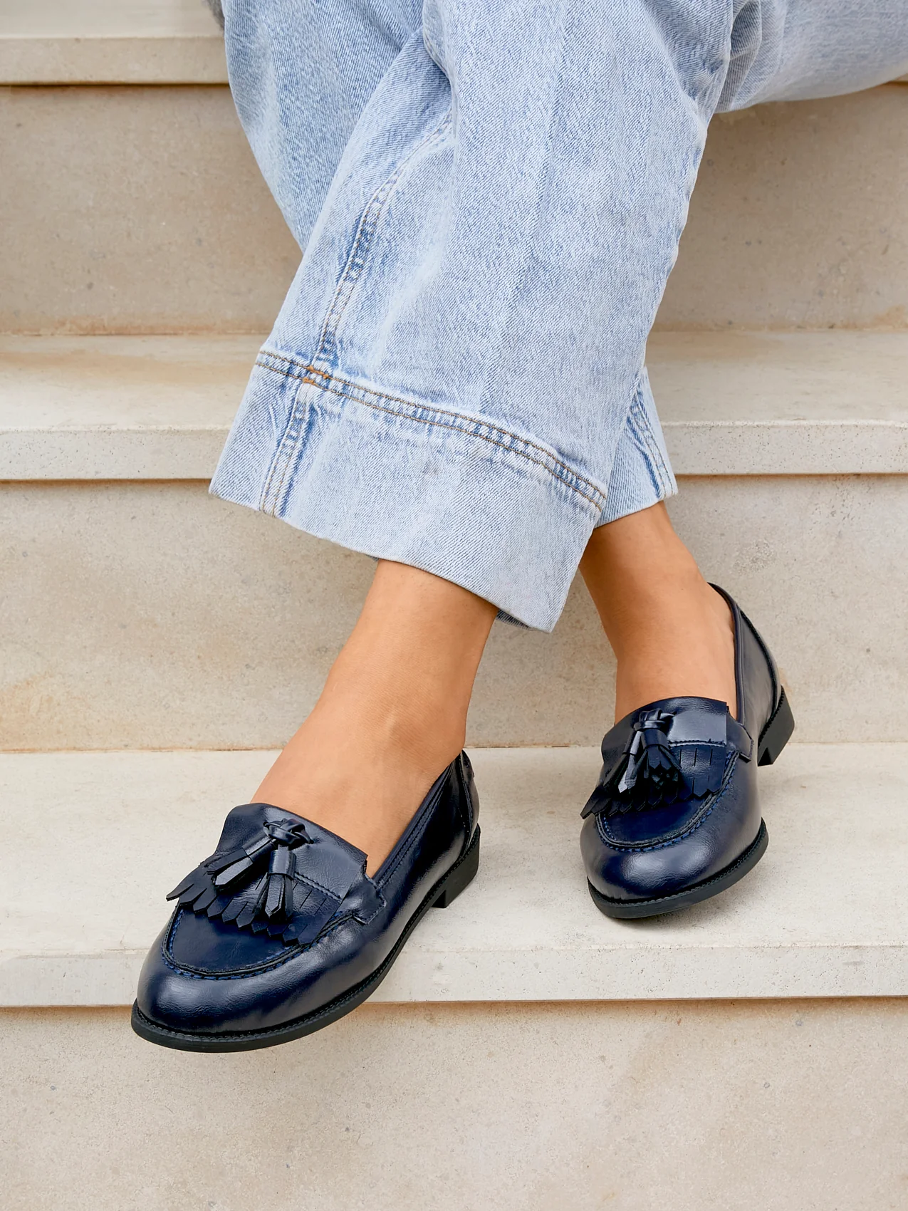 Rosemary Navy Faux Leather Loafers - Image 6