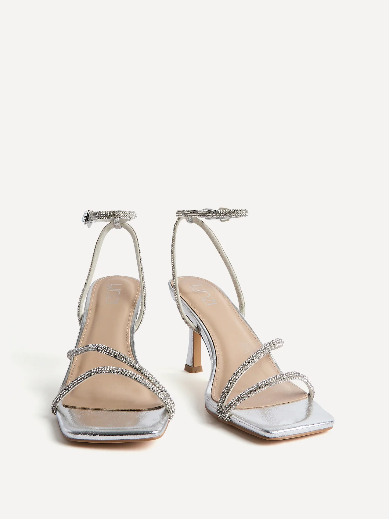 Ruma Wide Fit Silver Diamante Heeled Sandals - Image 3