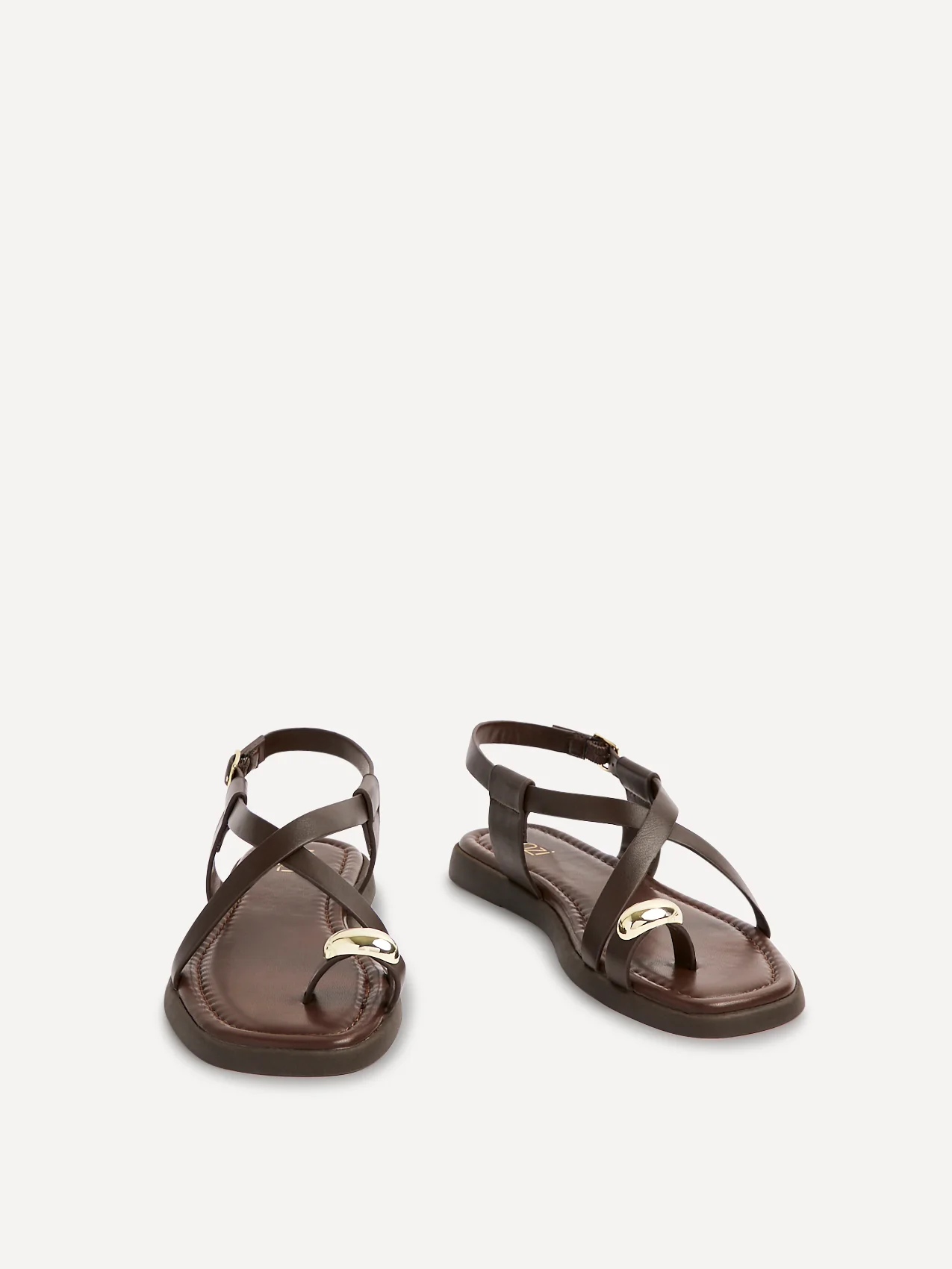 Salma Brown & Gold Flat Sandals - Image 3