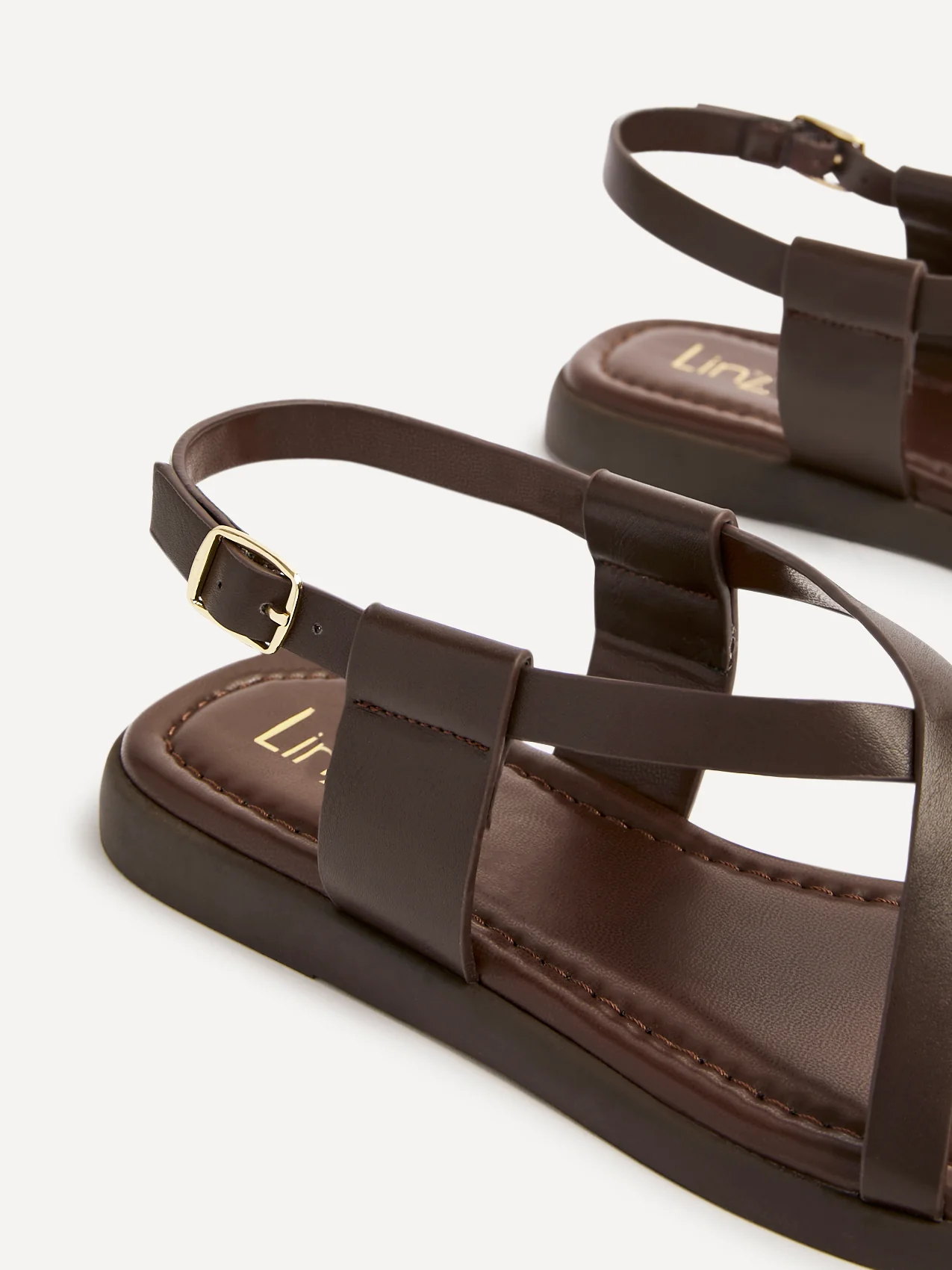 Salma Brown & Gold Flat Sandals - Image 5