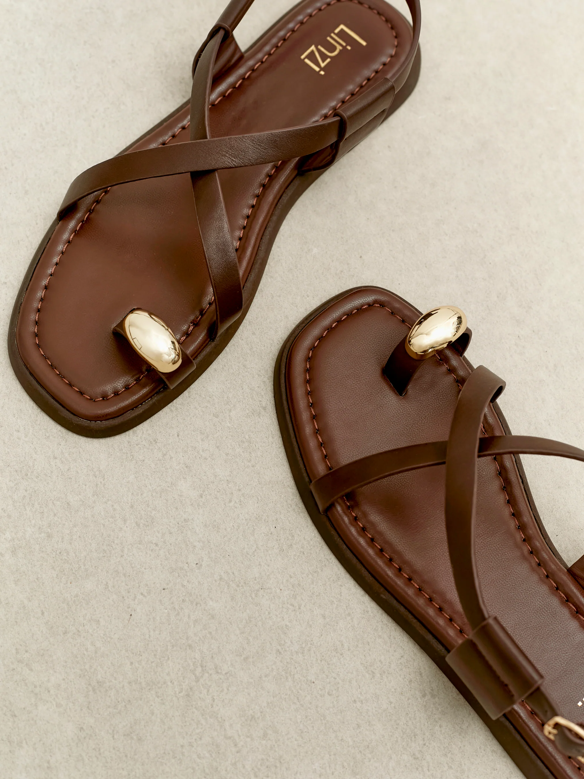 Salma Brown & Gold Flat Sandals - Image 6