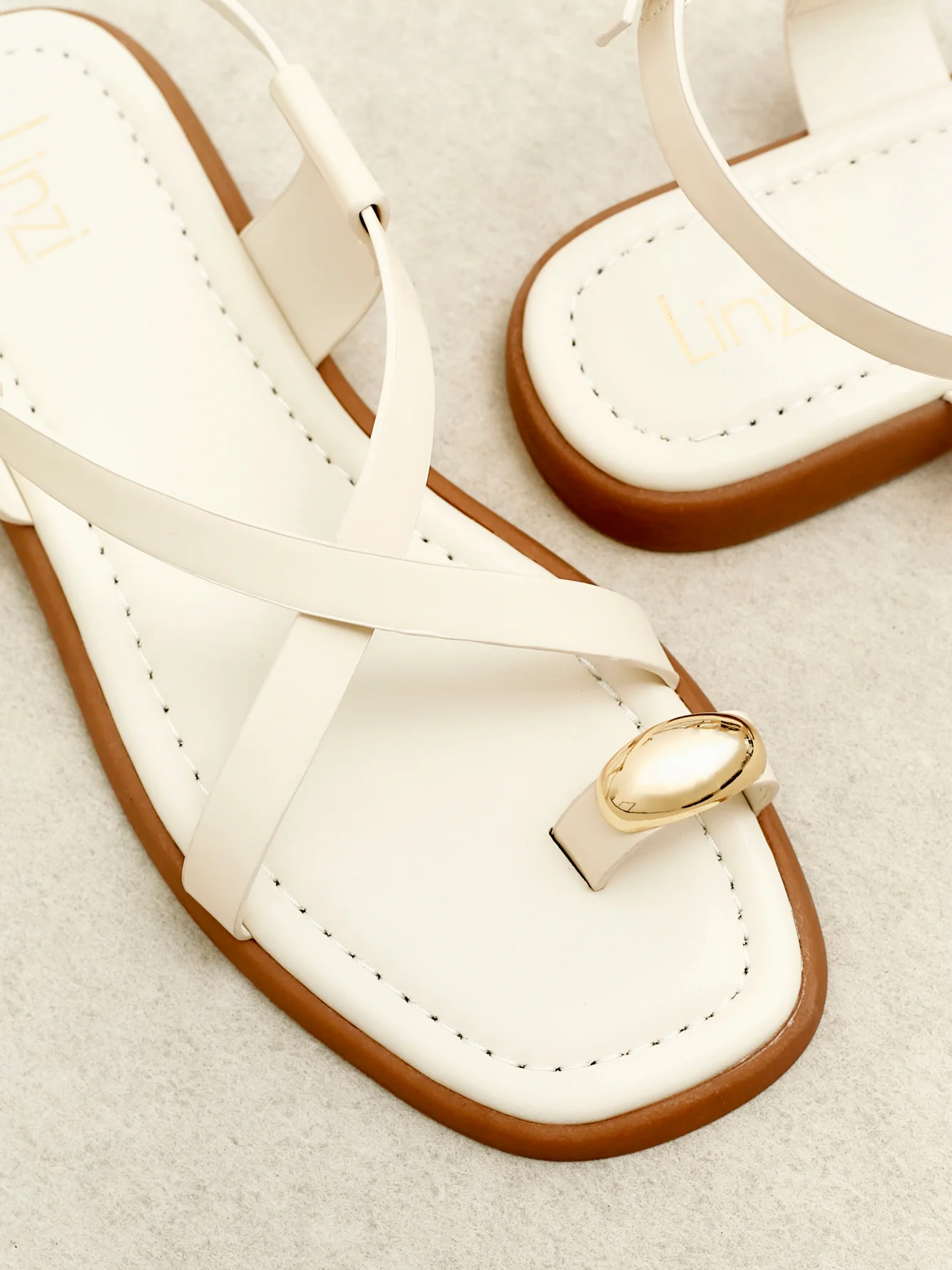 Salma Cream & Gold Flat Sandals