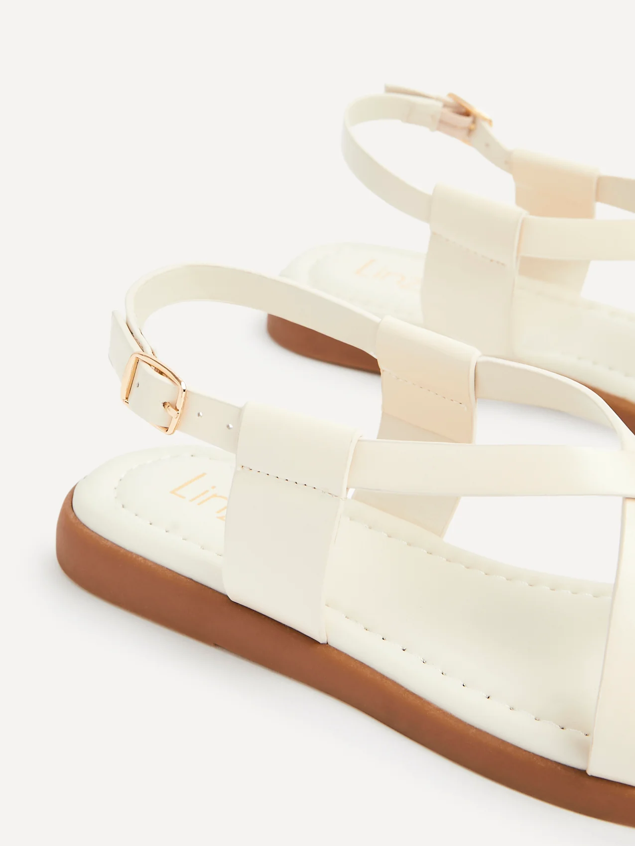 Salma Cream & Gold Flat Sandals - Image 5