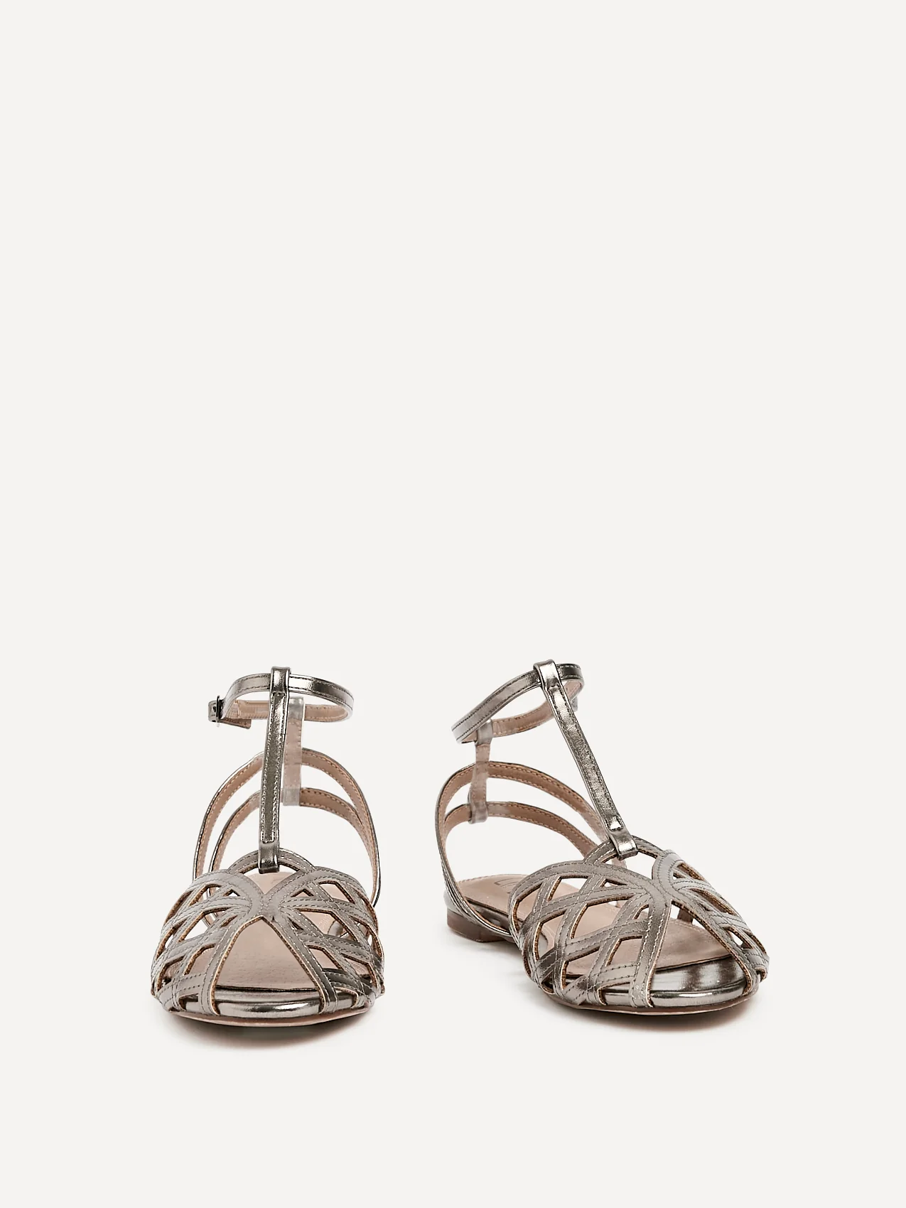 Santi Pewter Caged Flat Sandals - Image 3