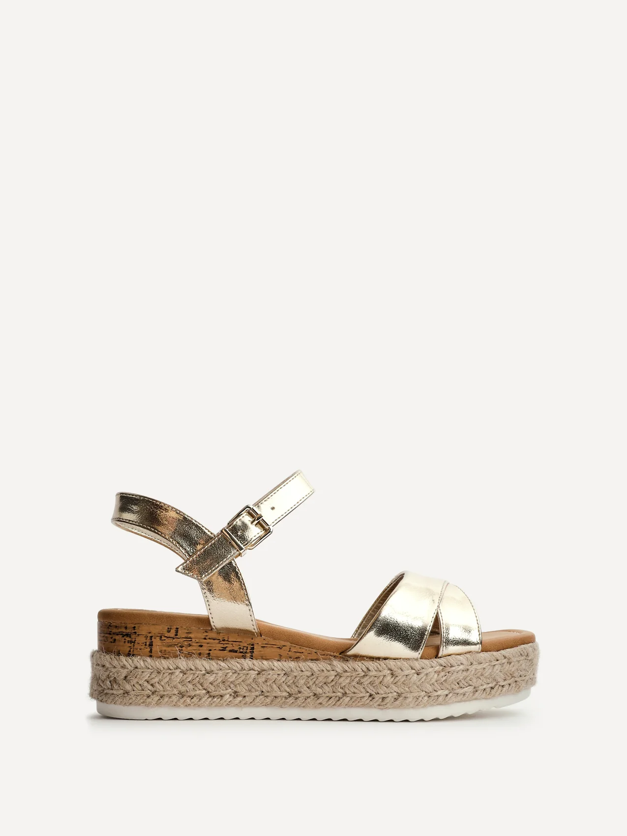 Sarelli Wide Fit Gold Flatform Sandals - Image 2