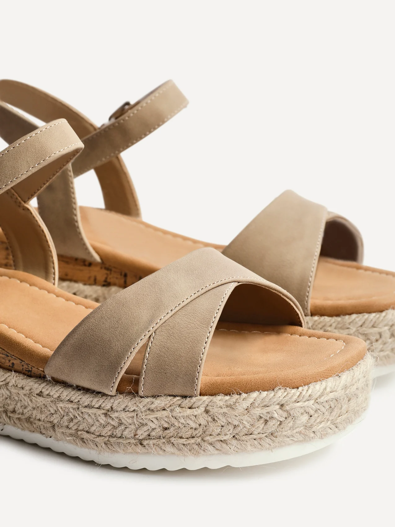 Sarelli Wide Fit Taupe Flatform Sandals - Image 5