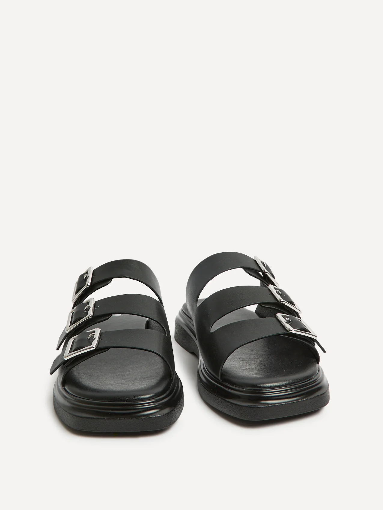 Satellite Black Faux Leather Flat Sandals - Image 3