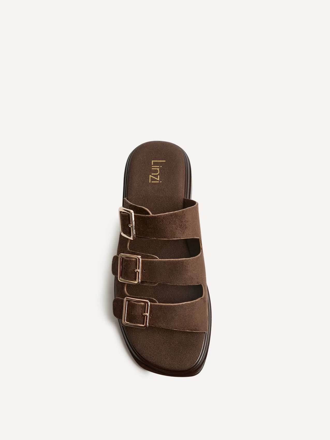 Satellite Brown Faux Suede Flat Sandals - Image 3