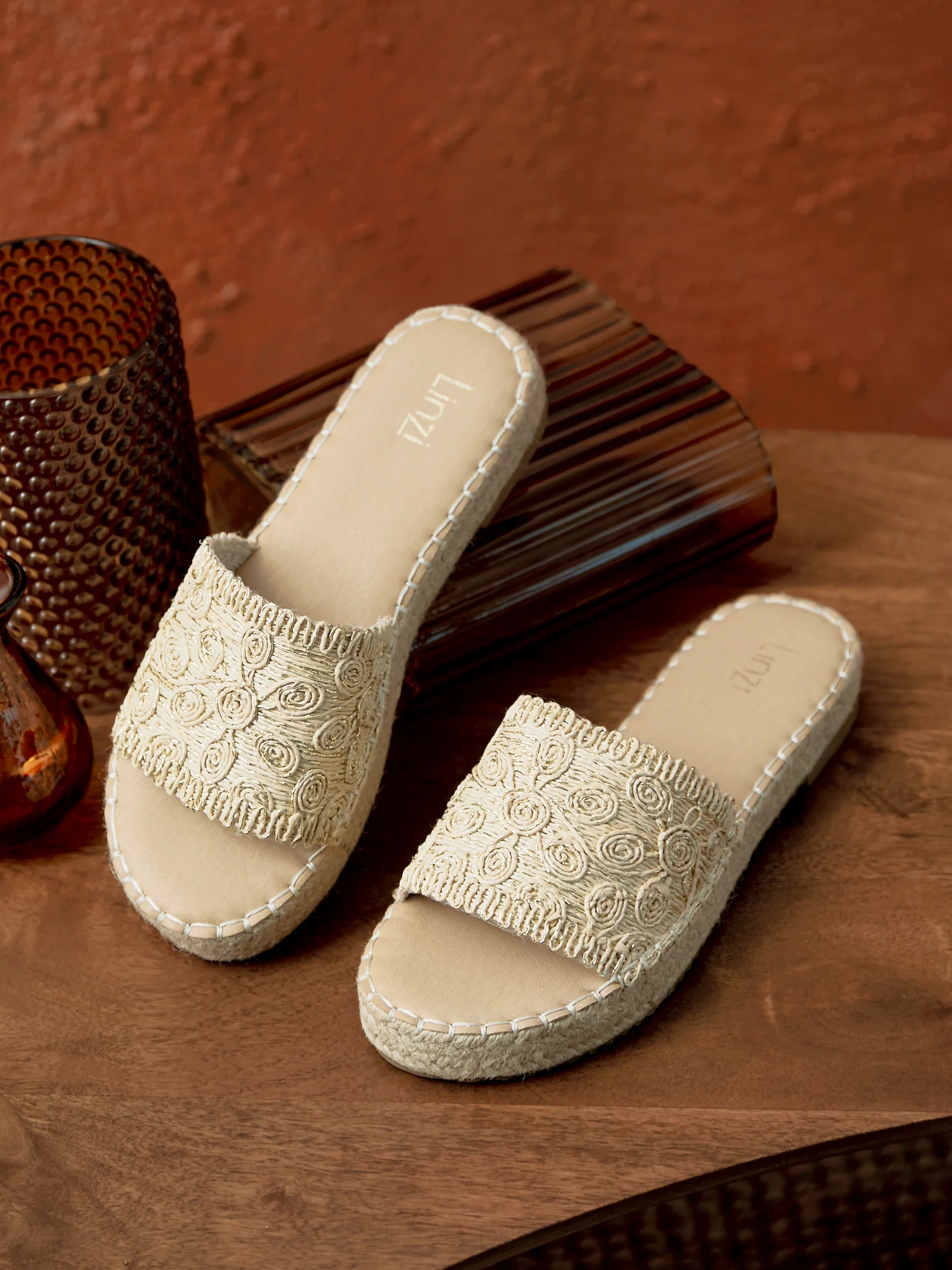 Savvy Gold Woven Slider Sandals - Image 6